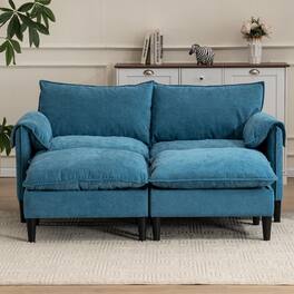 Tiramisubest - Convertible U-Shaped Sofa with Storage Footstools,2-Seater Combination Sofa for Living Room/Bedroom/Office - Lake Blue