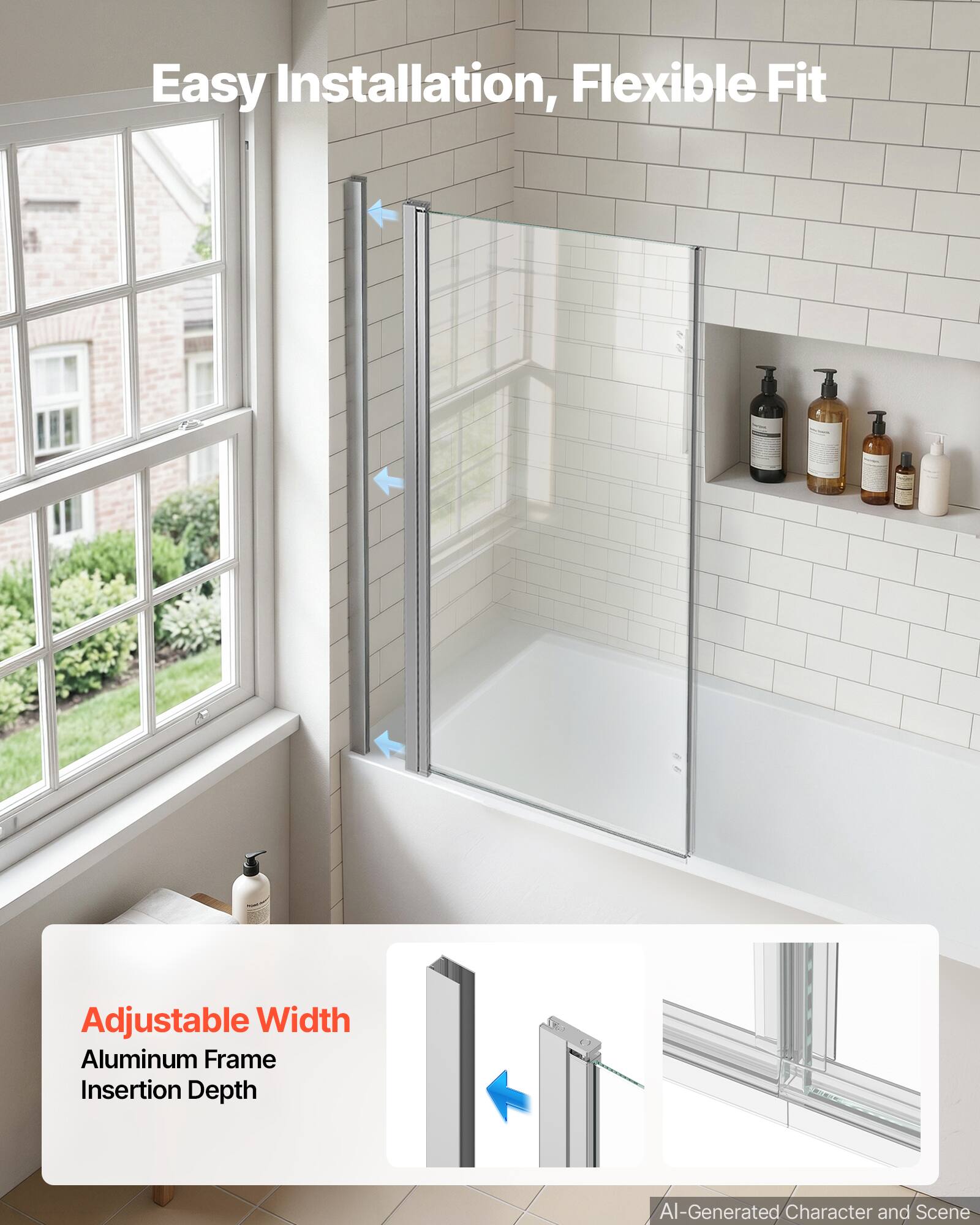 Easy Installation, Flexible Fit

Adjustable Width
Aluminum Frame Insertion Depth

AI-Generated Character and Scene