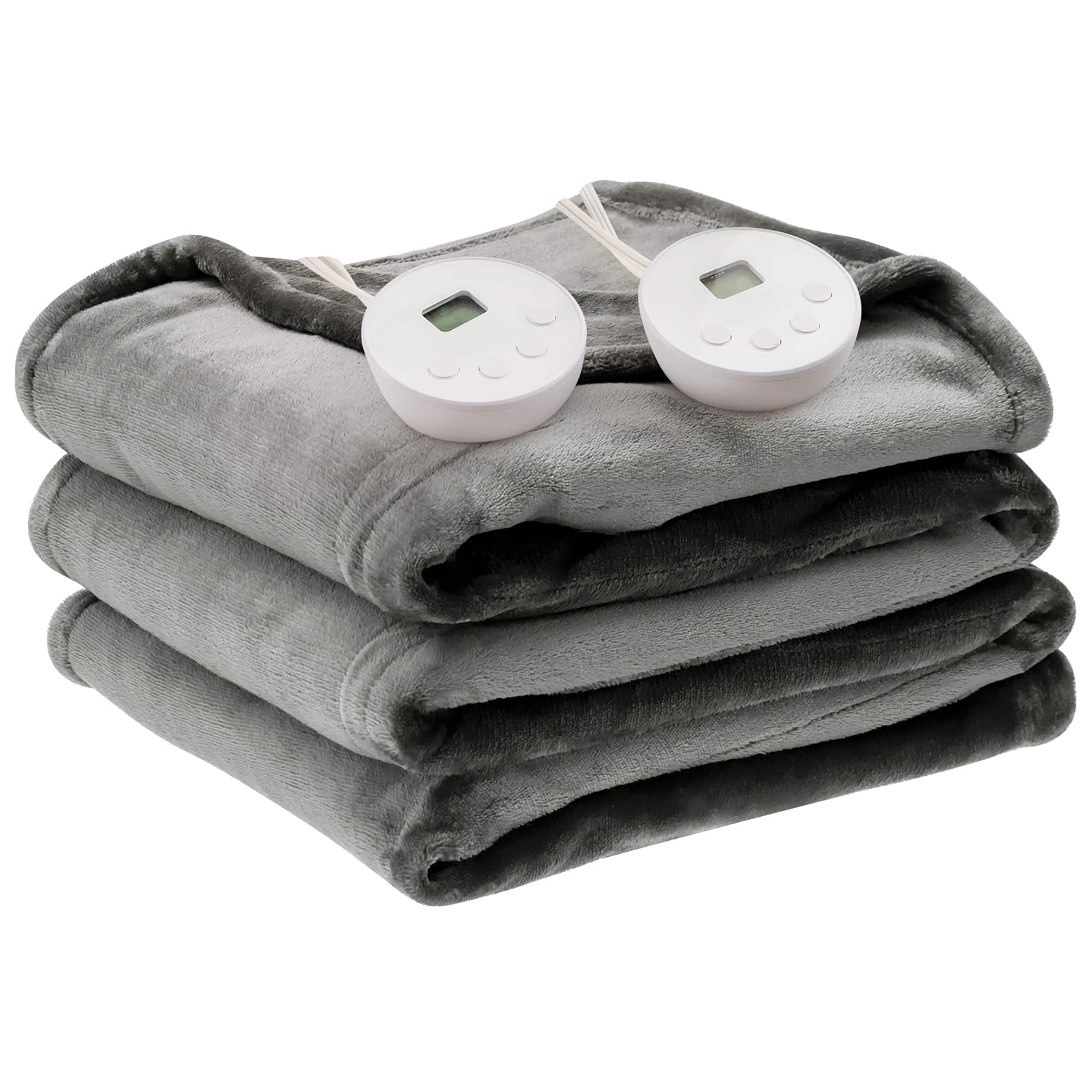 Alt View 11. Costway - 84'' x 90'' Flannel Heated Blanket Throw with Dual Controllers - Grey.