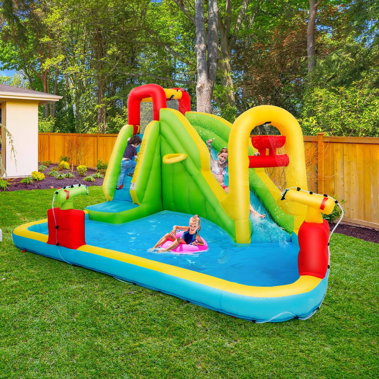 Alt View 1. Costway - Costway Inflatable Water Slide Kids Splash Pool Bounce House with 480w Blower - Green+Blue.