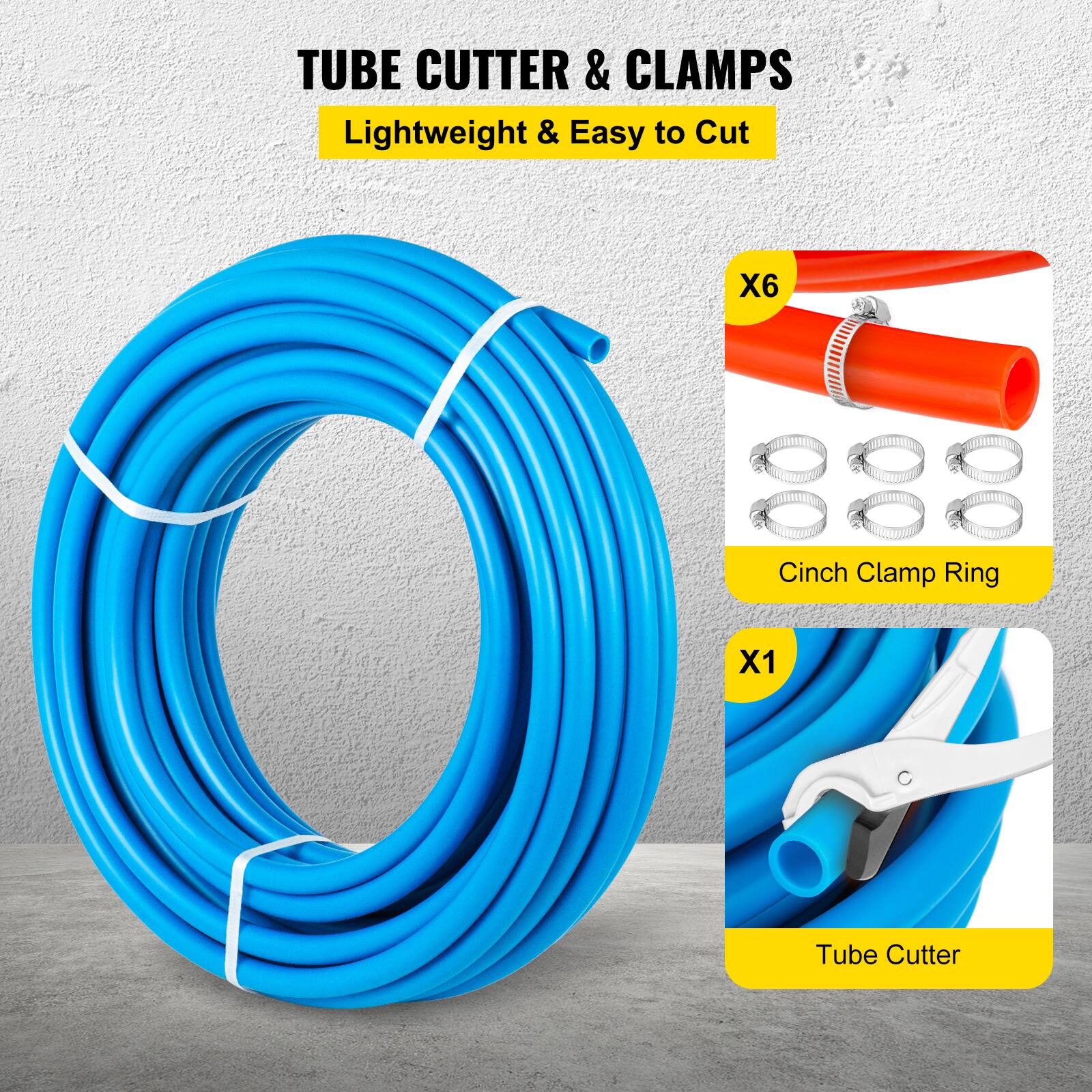 TUBE CUTTER & CLAMPS  
Lightweight & Easy to Cut  

X6 Cinch Clamp Ring  
X1 Tube Cutter