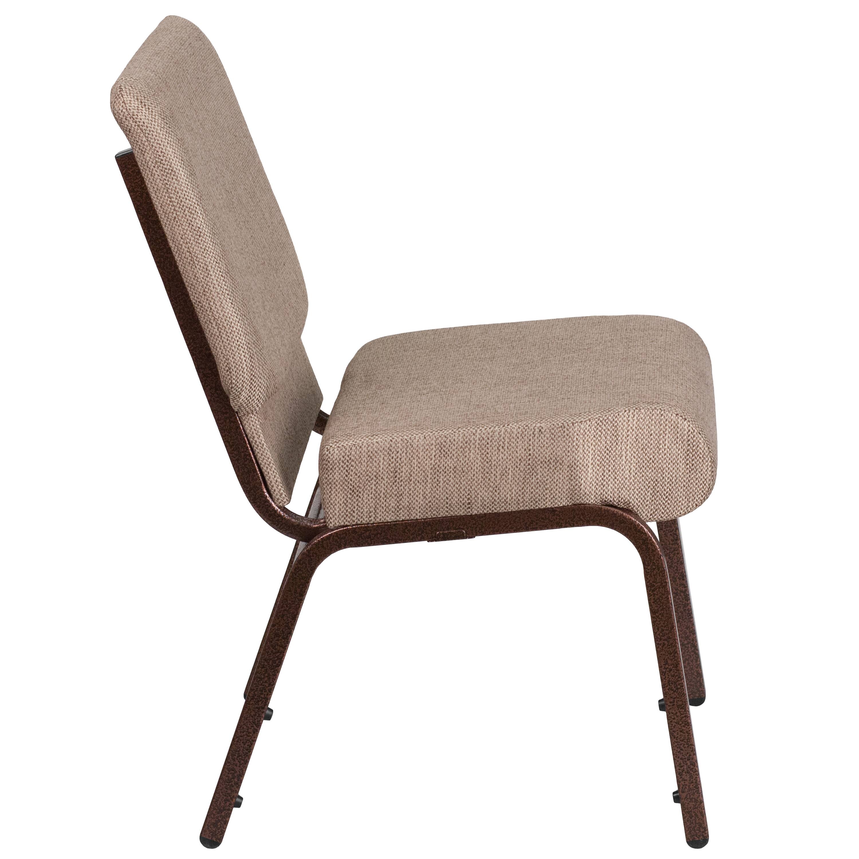 Alt View 4. Emma + Oliver - 4 Pack 21''W Stacking Church Chair - Beige Fabric/Copper Vein Frame.