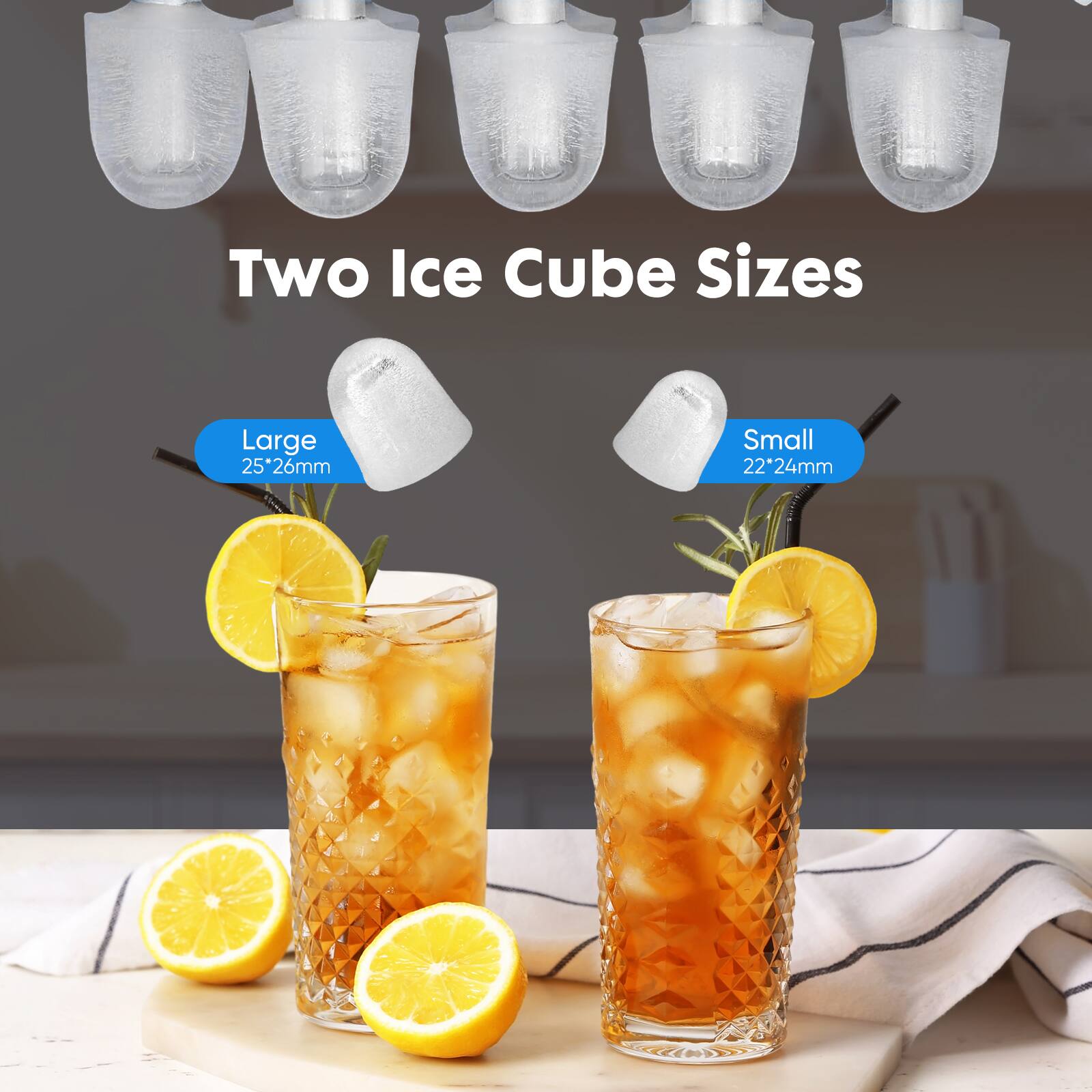 Two Ice Cube Sizes

Large 25*26mm

Small 22*24mm