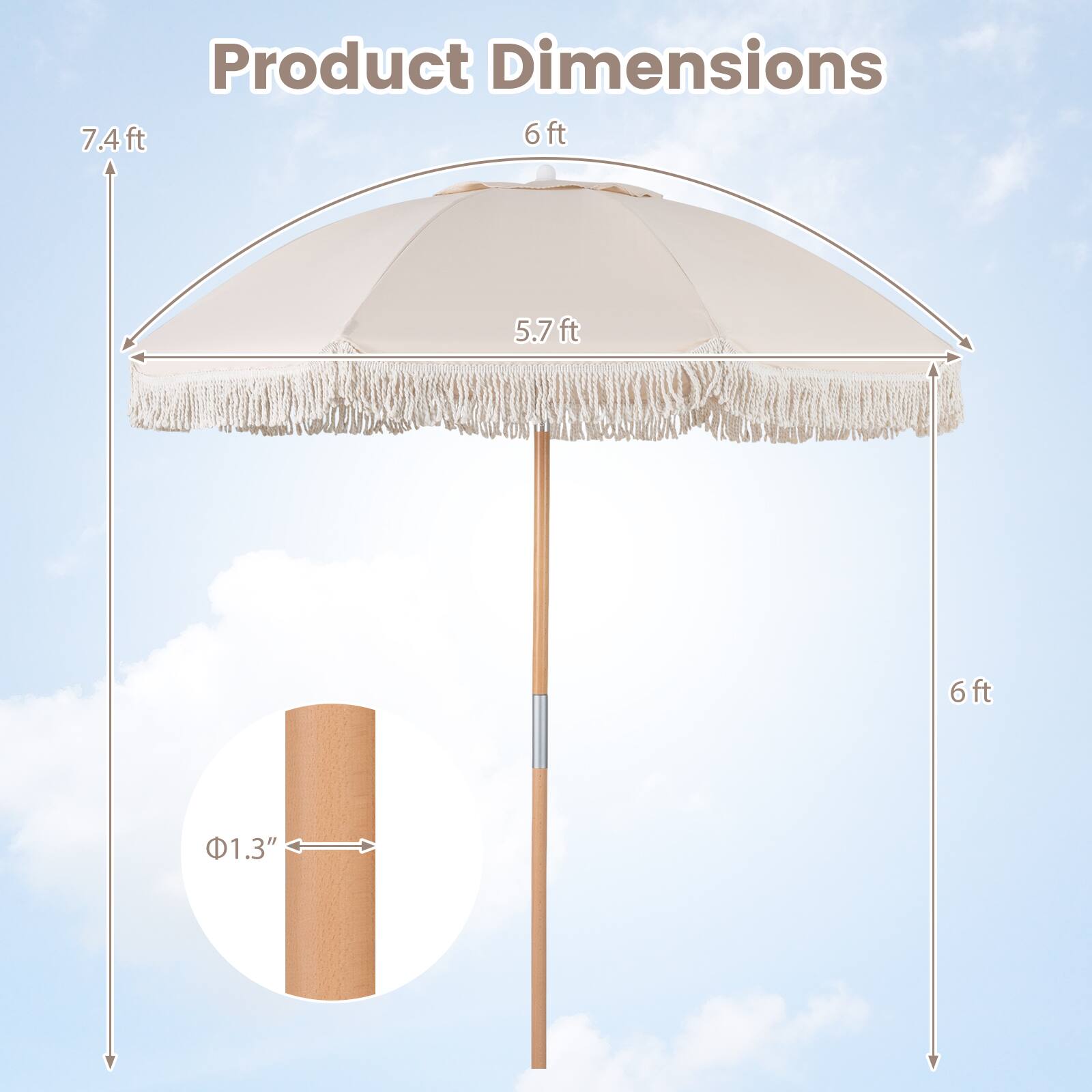 Product Dimensions: 7.4 ft, 6 ft, 5.7 ft, 6 ft, 1.3"
