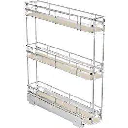 LOVMOR - 3-Tier Pull Out Cabinet Organizer Spice Rack for Narrow Cabinet 5in W x 20½in D Slide Out Wood Shelves Storage Kitchen - Silver