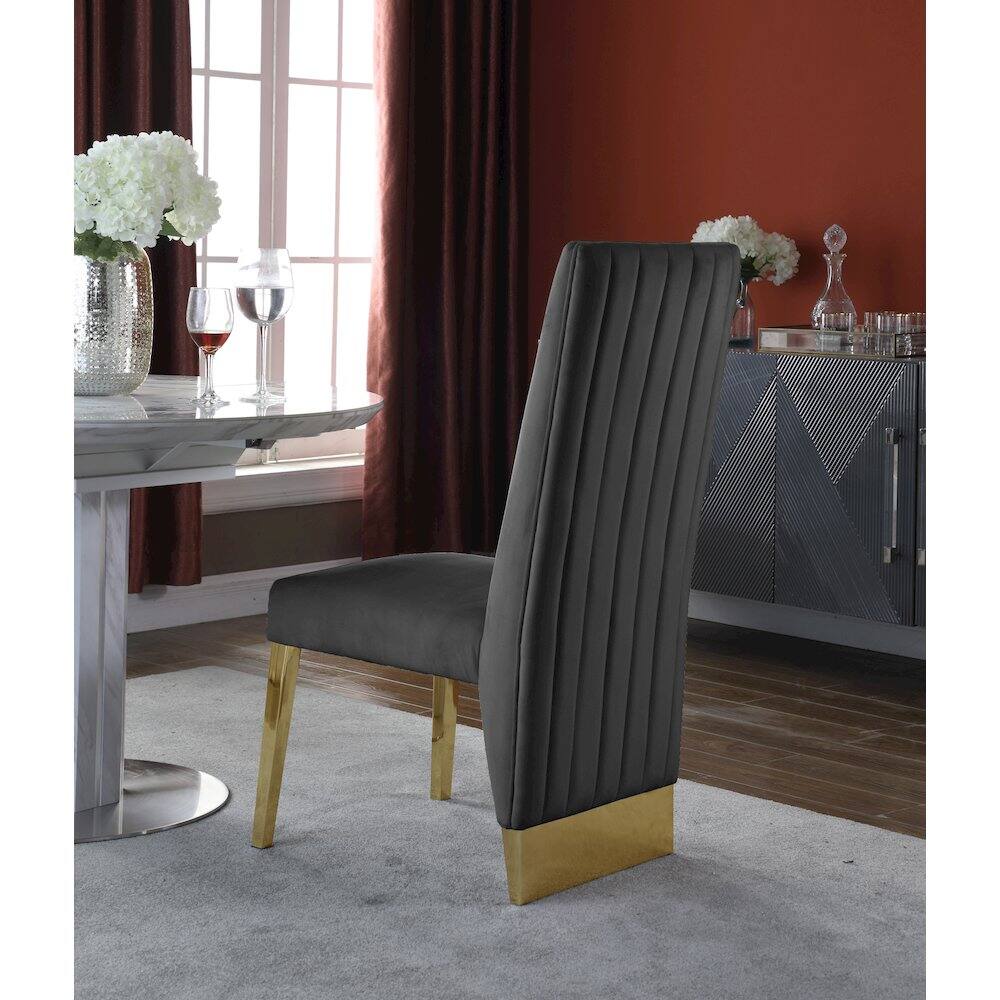 Alt View 1. Meridian Furniture - Porsha Grey Velvet Dining Chair, Set of 2 - Grey.