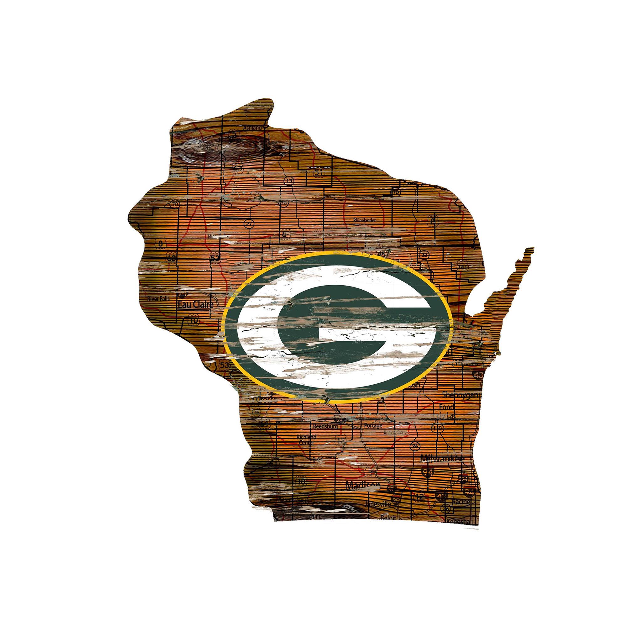 Green Bay Packers 23.5" x 23.5" Distressed State with Logo Sign
