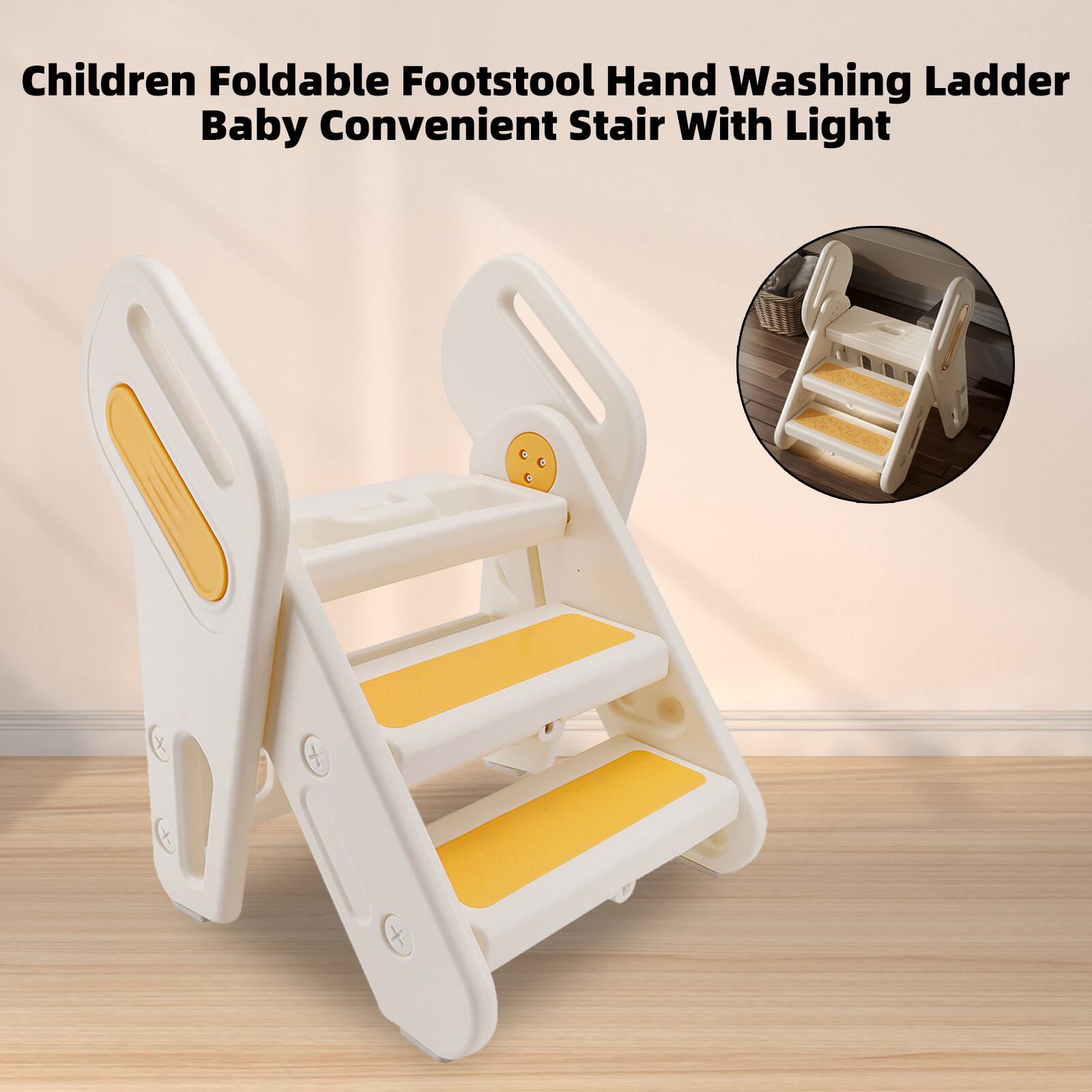Children Foldable Footstool Hand Washing Ladder Baby Convenient Stair With Light