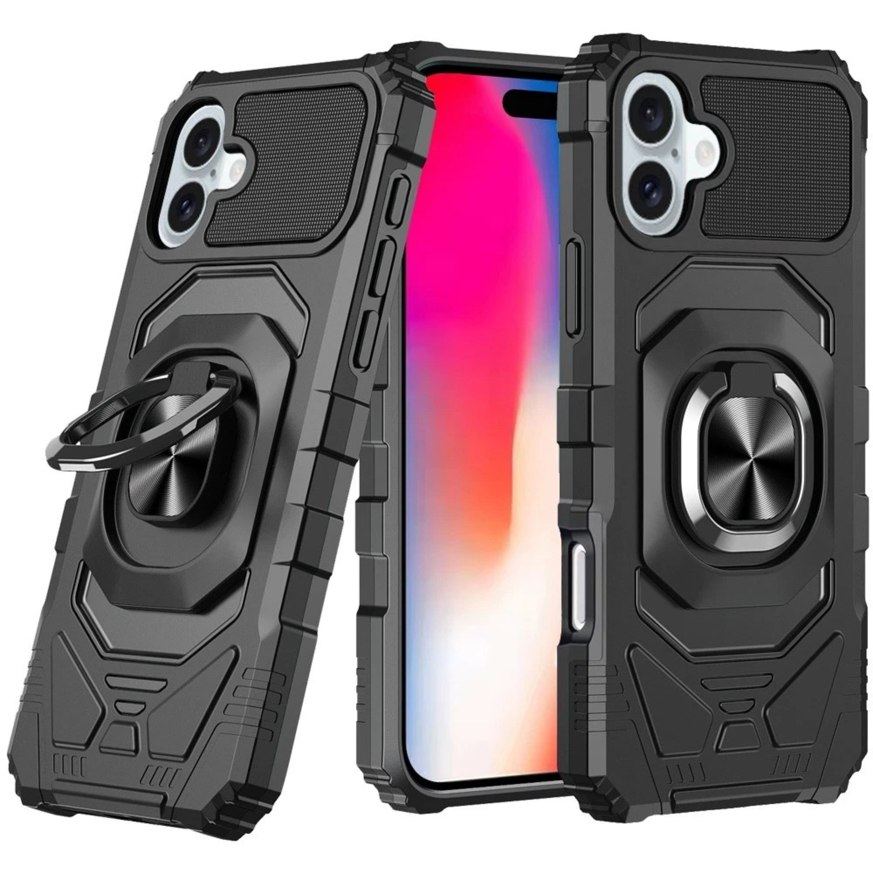 Kitcheniva - Dual Layer Magnetic Ring Stand Case With Tempered Glass For iPhone 16 - Black price history on PriceWatchPro