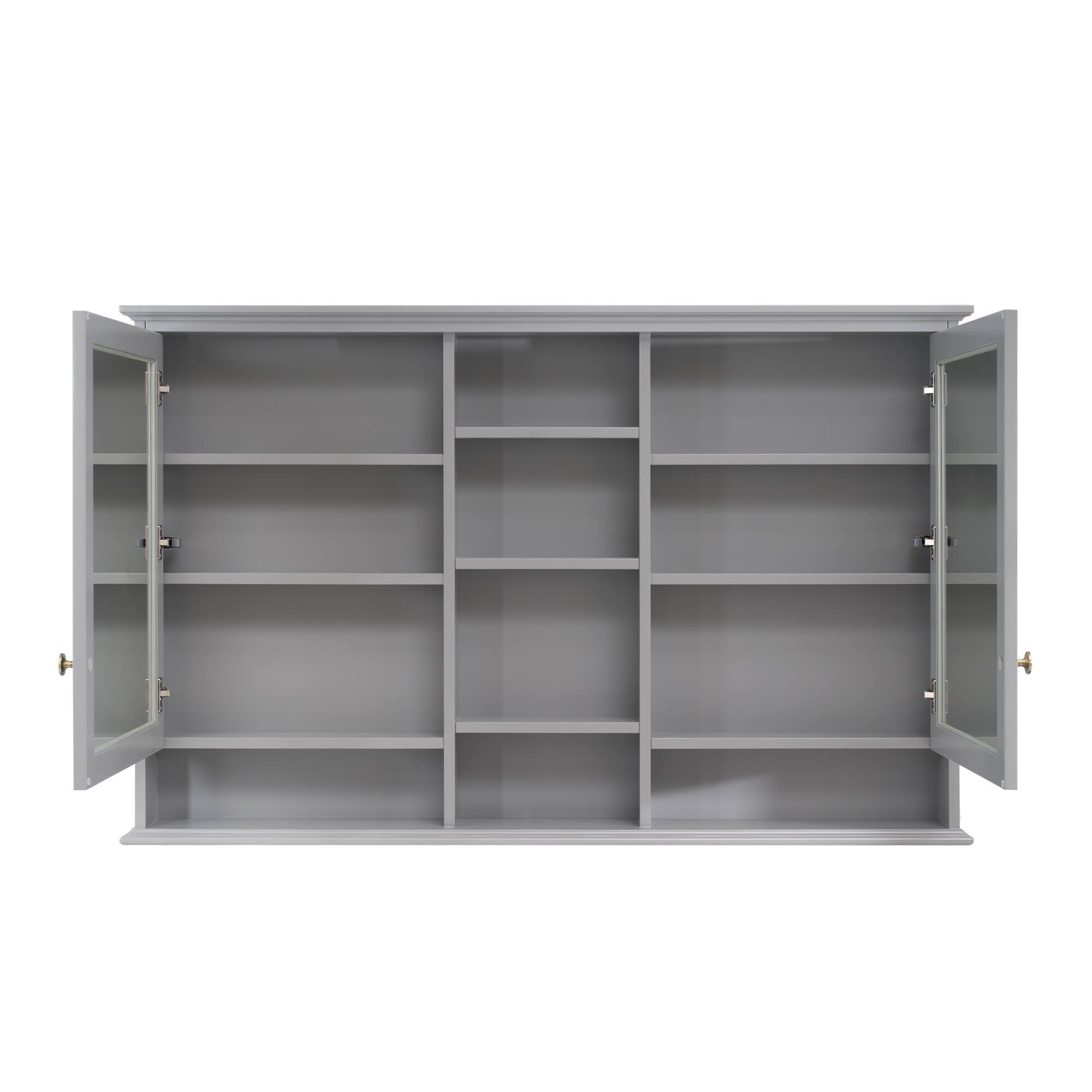 Alt View 6. WELLFOR - 55 in. W x 35 in. H Rectangular Wood Surface Mount Medicine Cabinet with Mirror, Double Soft Close Doors - Titainum Grey.