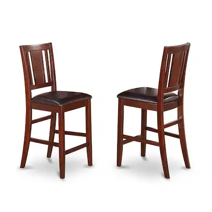 Front. East West Furniture - Buckland Counter Height Dining Chair with Leather Uphostered Seat in Mahogany Finish - Mahogany.