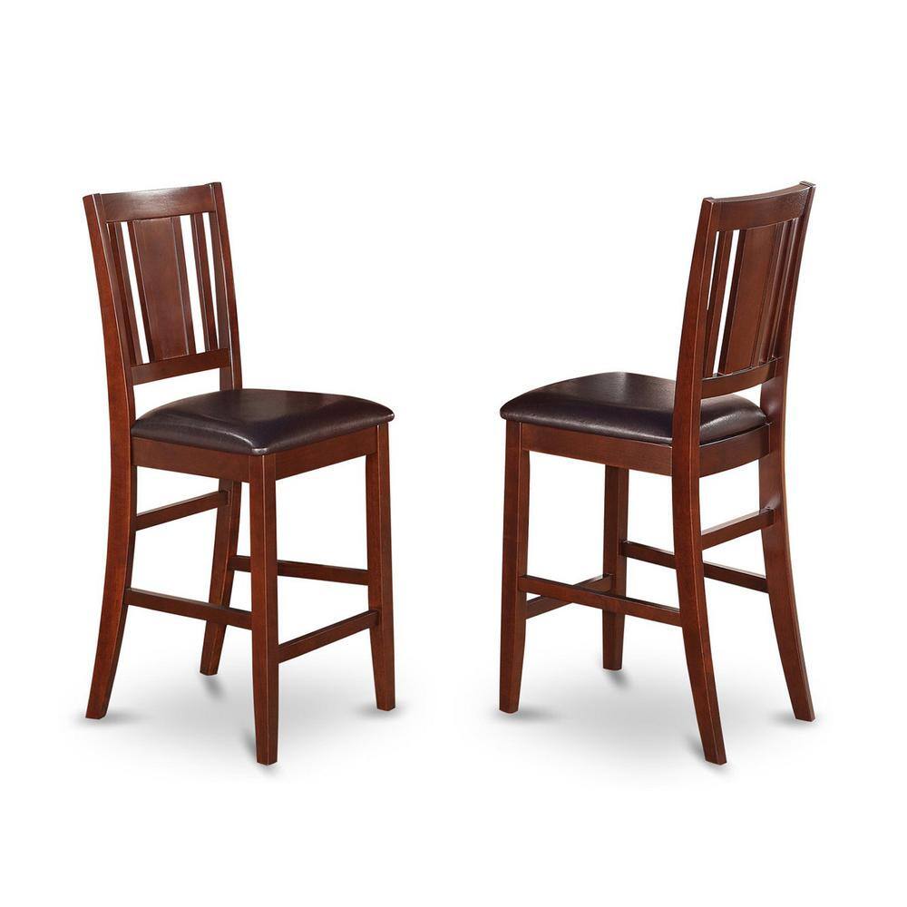 Front. East West Furniture - Buckland Counter Height Dining Chair with Leather Uphostered Seat in Mahogany Finish - Mahogany.