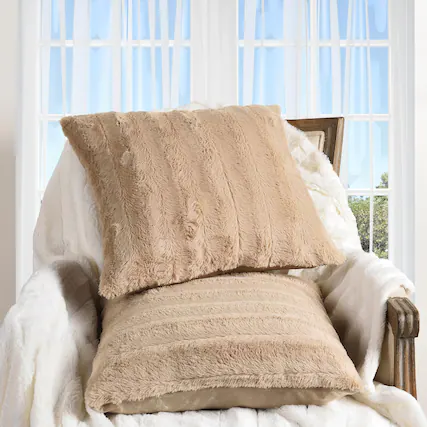 Front. Cheer Collection - Faux Fur Square Decorative Pillow 18x18 (set of 2) - Sand.