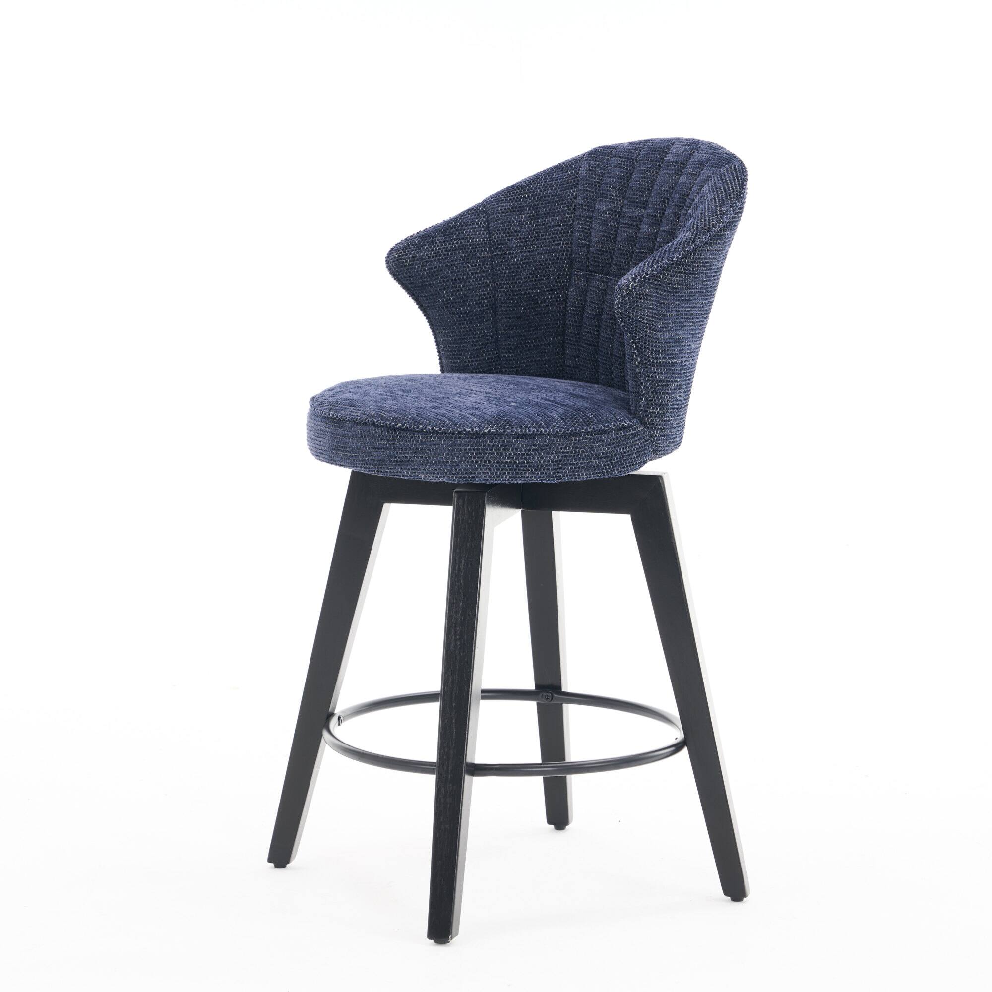 Alt View 9. GOODSILO - Set of 2 Wing Back Swivel Bar Stools - Adjustable Counter Height Stools with Solid Wood Legs & Plush Upholstery - Blue.