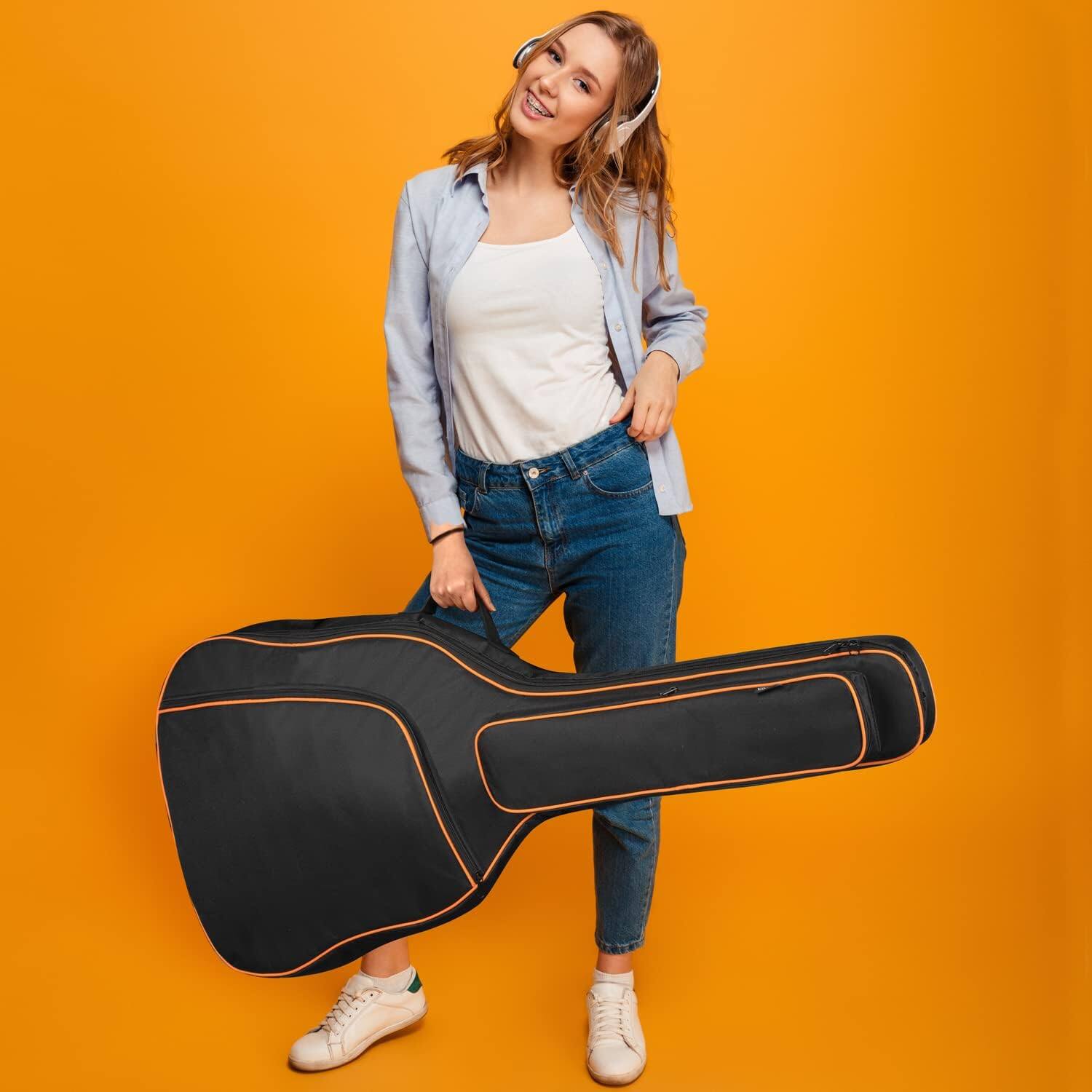Alt View 1. CAHAYA - CAHAYA 44 Inch Guitar Bag for Dreadnought and Jumbo Orange Line Gig Bag 0.47in Thick Padding Water Resistent CY0285.