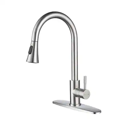 Front. Siljoy - Kitchen Faucet with Pull Out Spraye - Brushed Nickel.