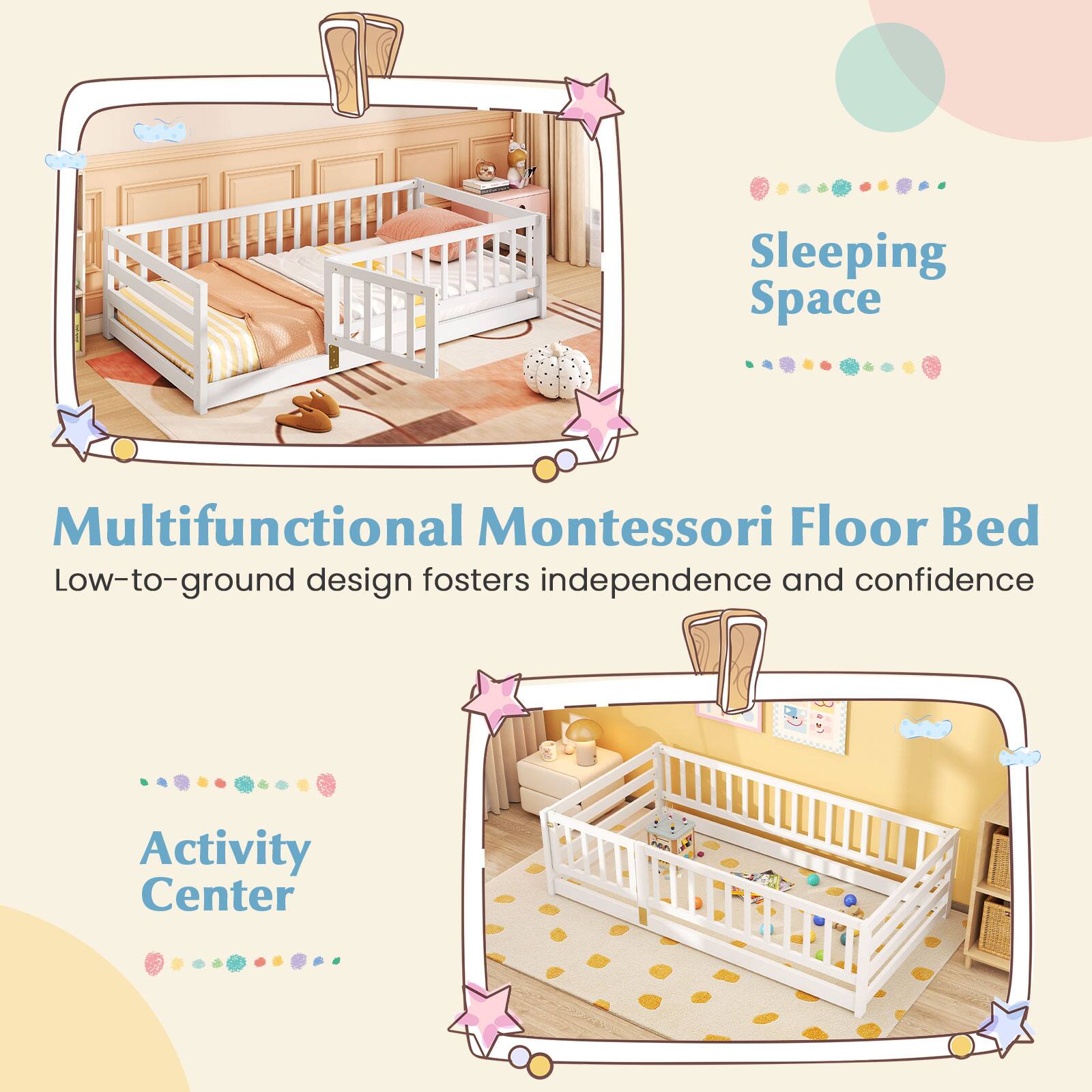 Sleeping Space, Multifunctional Montessori Floor Bed, Low-to-ground design fosters independence and confidence, Activity Center