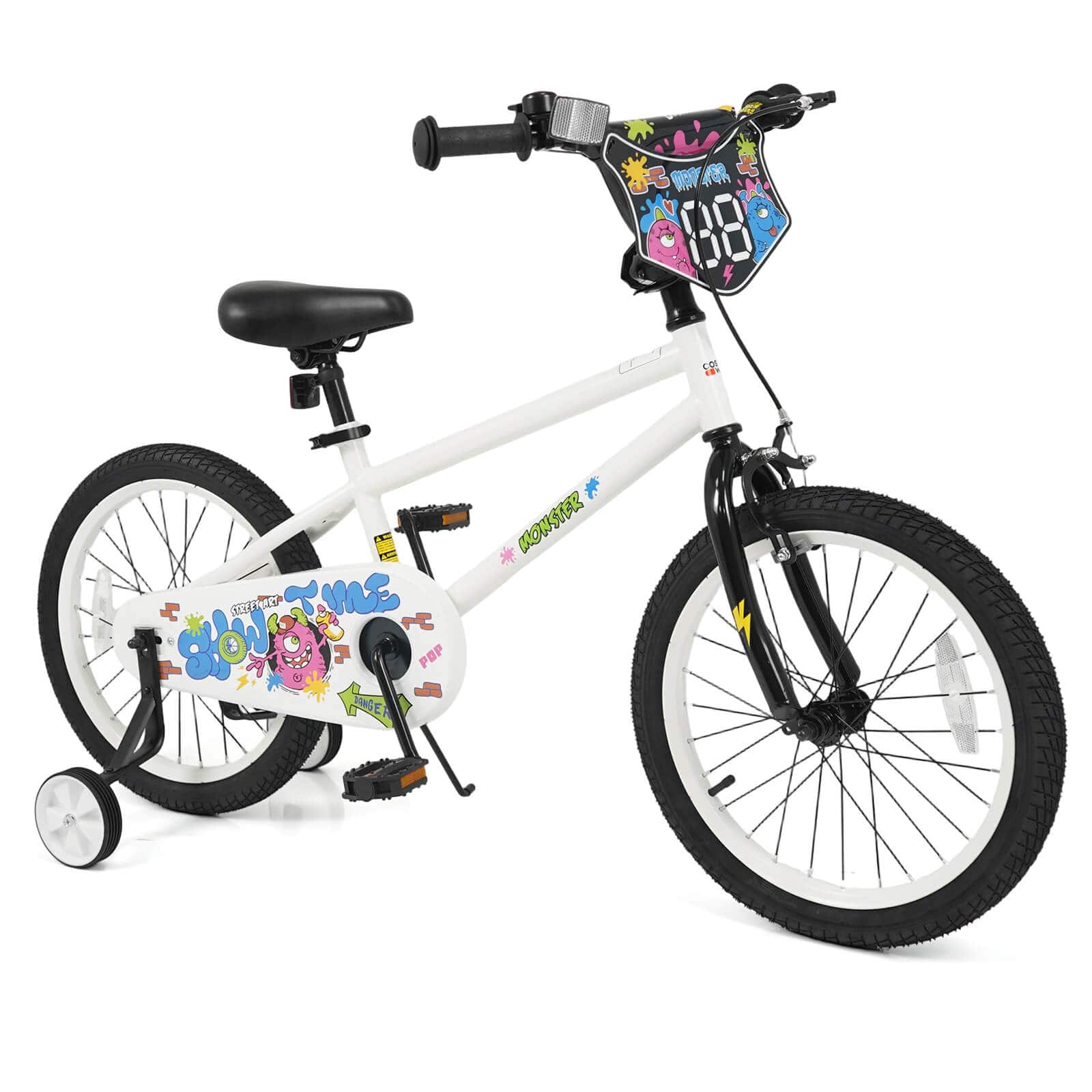 Costway - 18 Inch Kids Bike for Ages 4-8 Years Old, Toddler Bicycle with Training Wheels - White