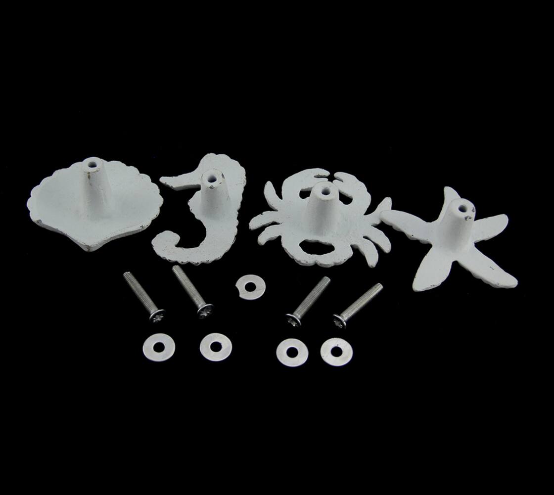 Alt View 2. Zeckos - Coastal Sea Life 4 Piece Cast Iron Drawer Pull Or Cabinet Knob Set - White.