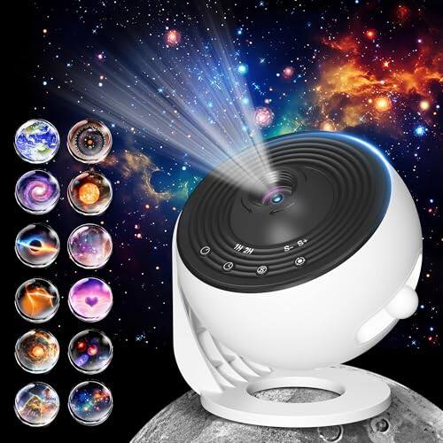 The Best Inks - Galaxy Projector For Bedroom Pro Version Upgraded Film Disc Star 12 In 1 Planetarium Hd Image Adjustable Knob 360° - Black&White