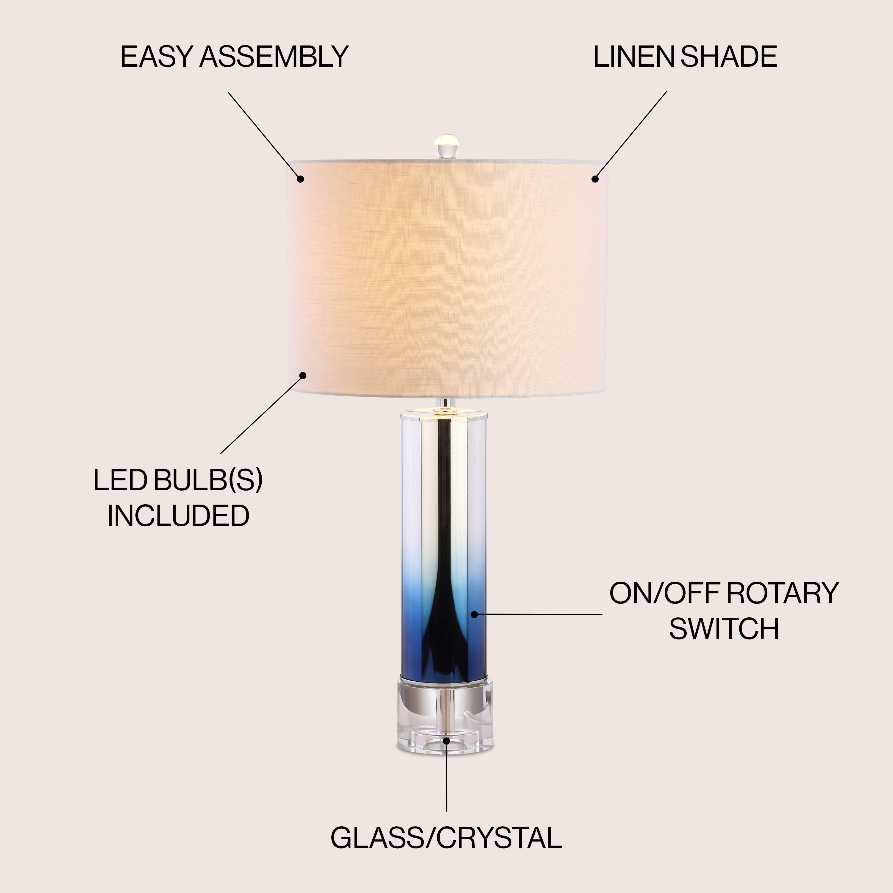 EASY ASSEMBLY  
LINEN SHADE  
LED BULB(S) INCLUDED  
ON/OFF ROTARY SWITCH  
GLASS/CRYSTAL