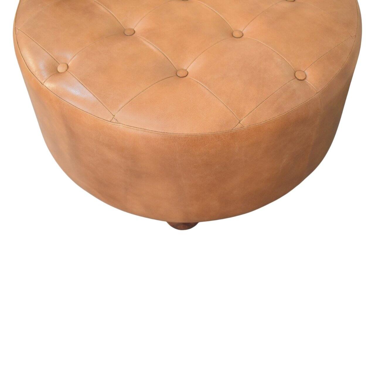 Alt View 1. Artisan Furniture - Artisan Furniture Solid Wood Brown Buffalo hide leather Round Ottoman, Upholstered, Brown Color - Brown.