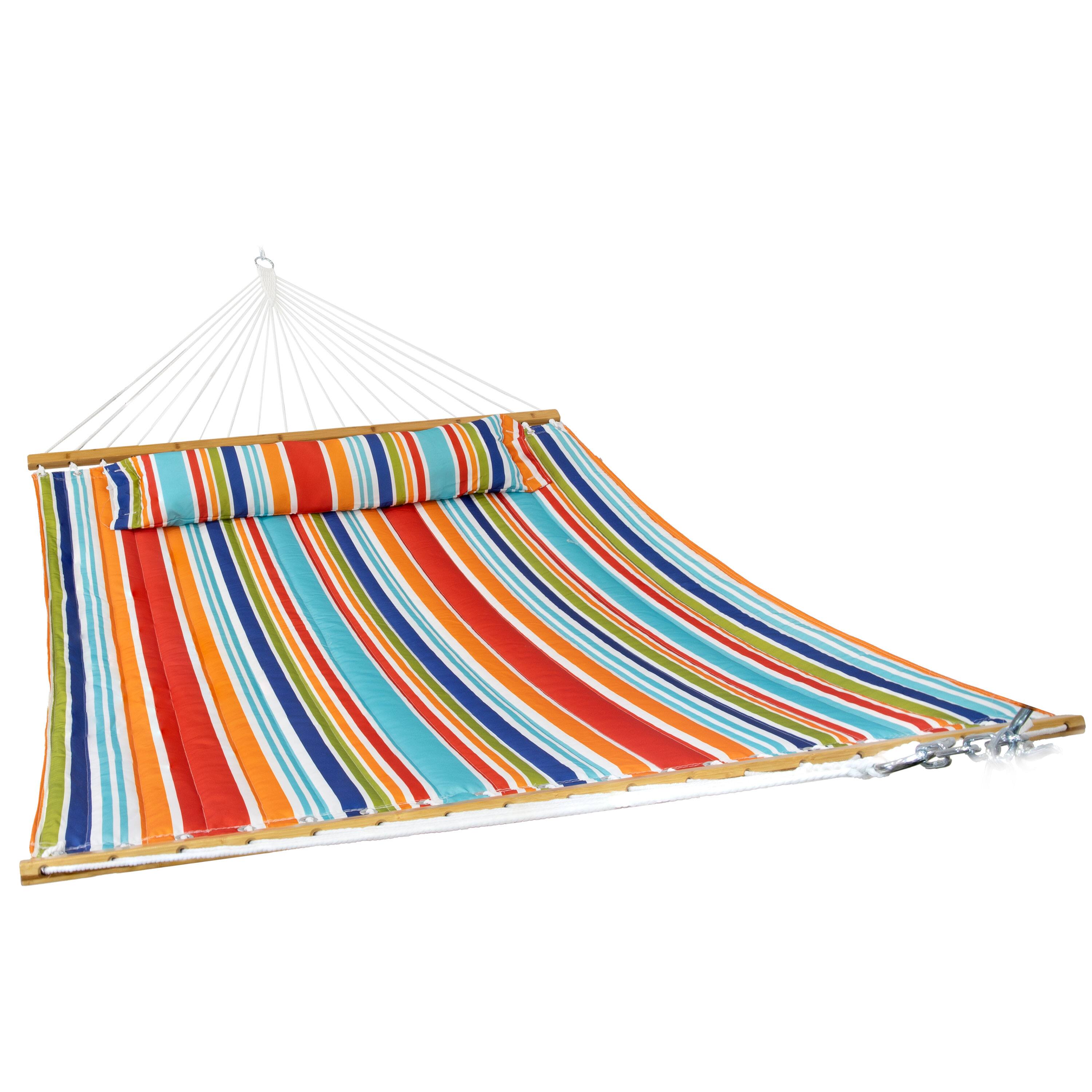 Alt View 7. Sunnydaze - Large 2-Person Quilted Outdoor Hammock - Caribbean Stripe.