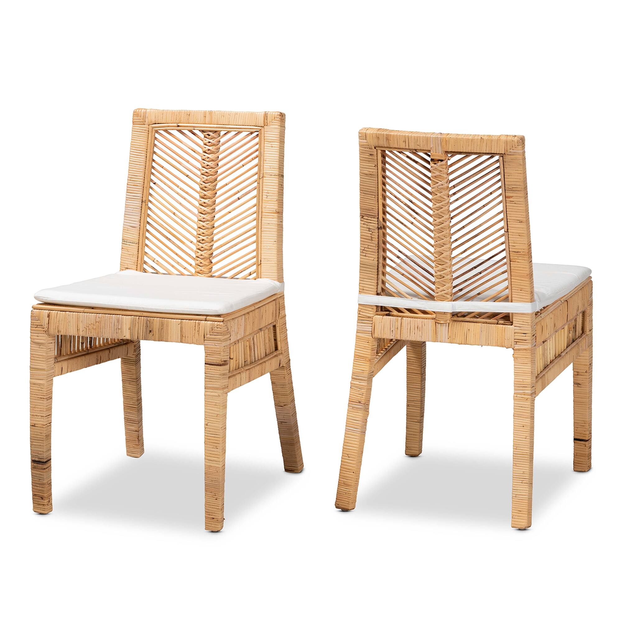 bali & pari - Suci Modern Bohemian Rattan 2-Piece Dining Chair Set - White/Natural Brown price history on PriceWatchPro