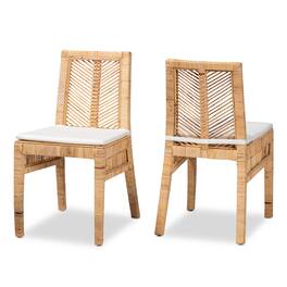 bali & pari - Suci Modern Bohemian Rattan 2-Piece Dining Chair Set - White/Natural Brown
