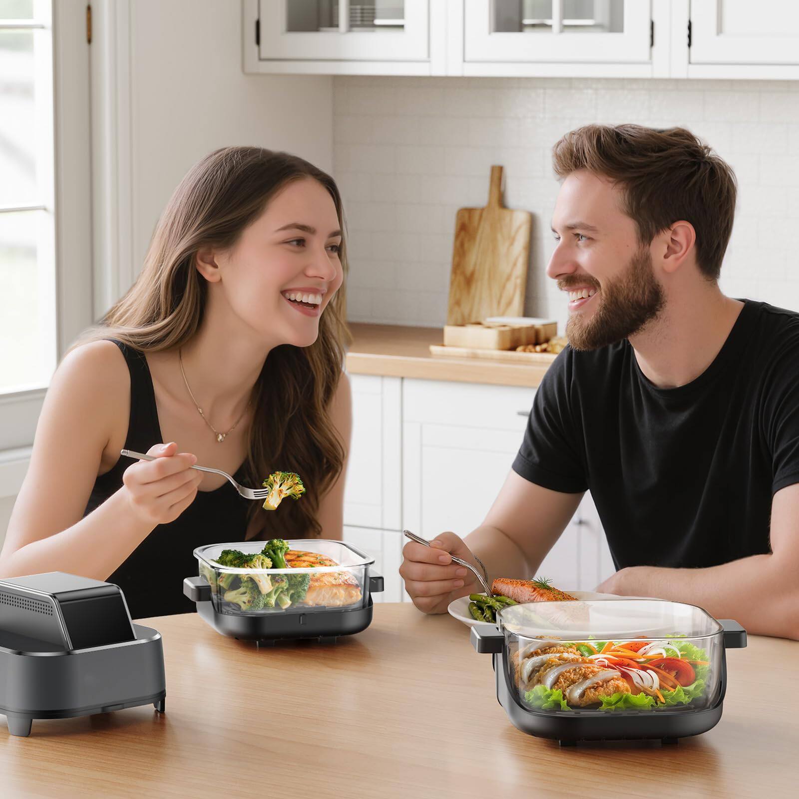 Alt View 5. GlowWise - 4-in-1 Portable Glass Air Fryer with Max Crisp Tech, Dual Glass Containers & Lids, 140-400°F, Dishwasher Safe - Grey.