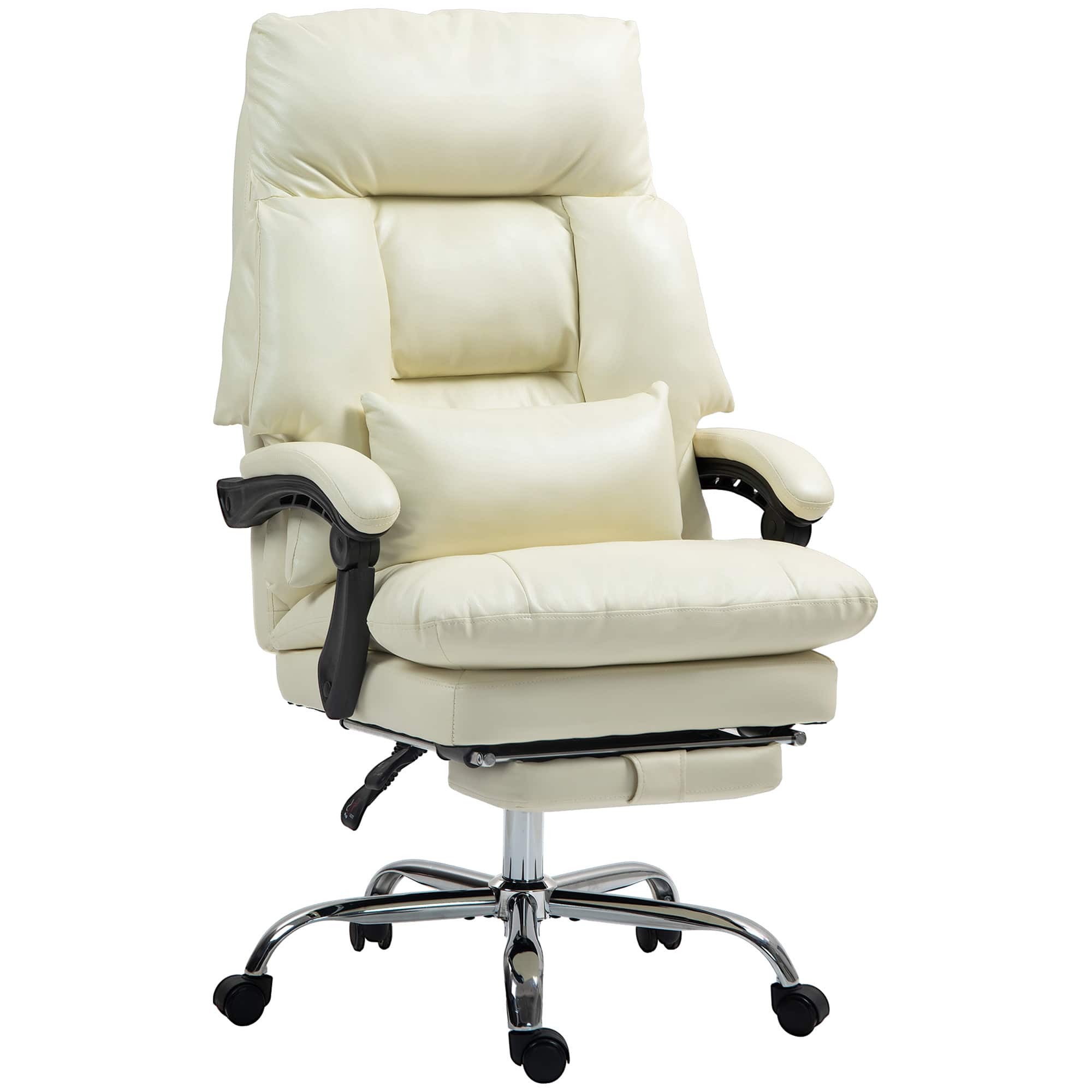 Anysun - Reclining Upholstered Leather Overstuffed Office Chair with Foot Rest and djustable Backrest - Cream White