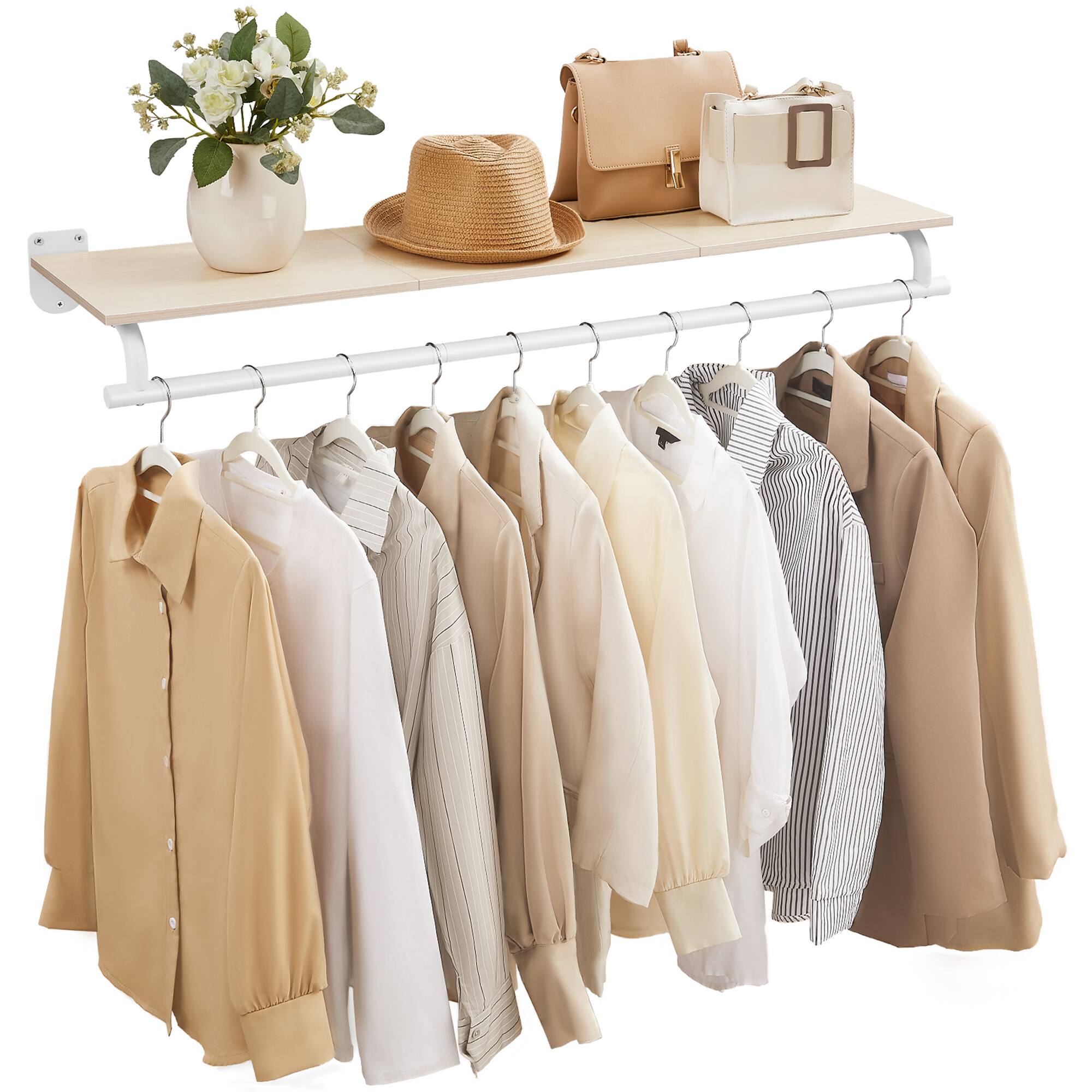 Songmics Home Clothes Rack with Top Shelf, Wall Mounted Clothing Rack ...