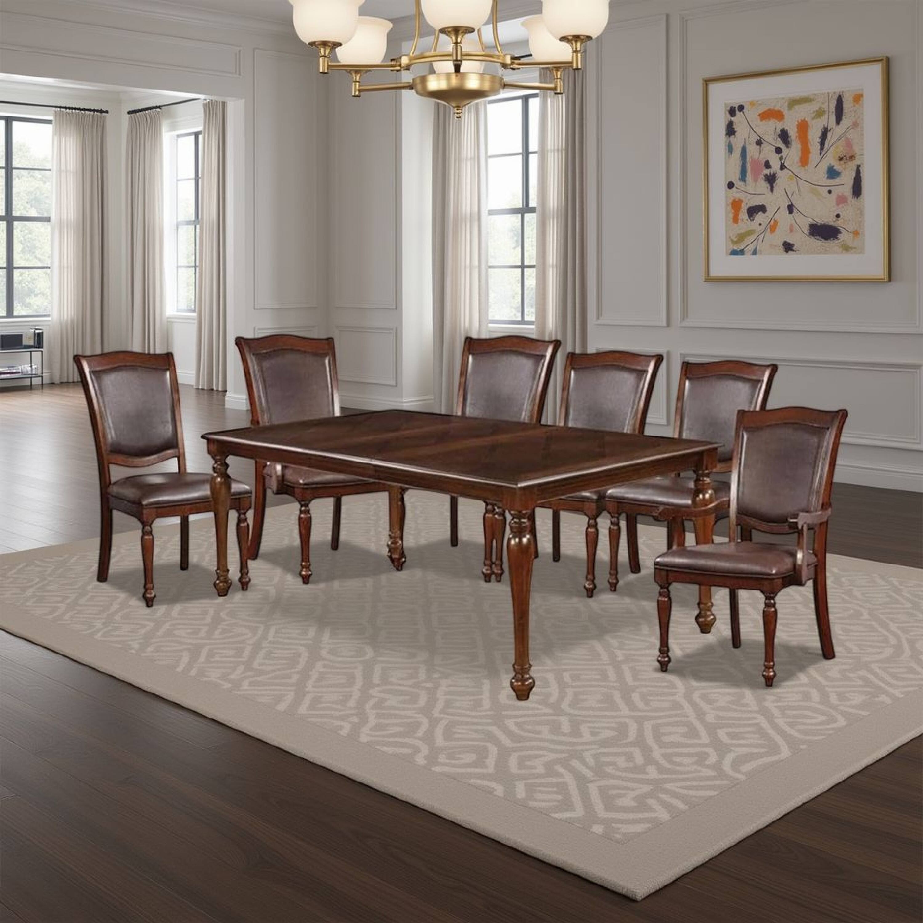 Alt View 5. Manhattan Lane - Veni 9pc Dining Table and Chair Set, Cherry Brown Wood, Faux Leather - Cherry Brown, Espresso Brown.