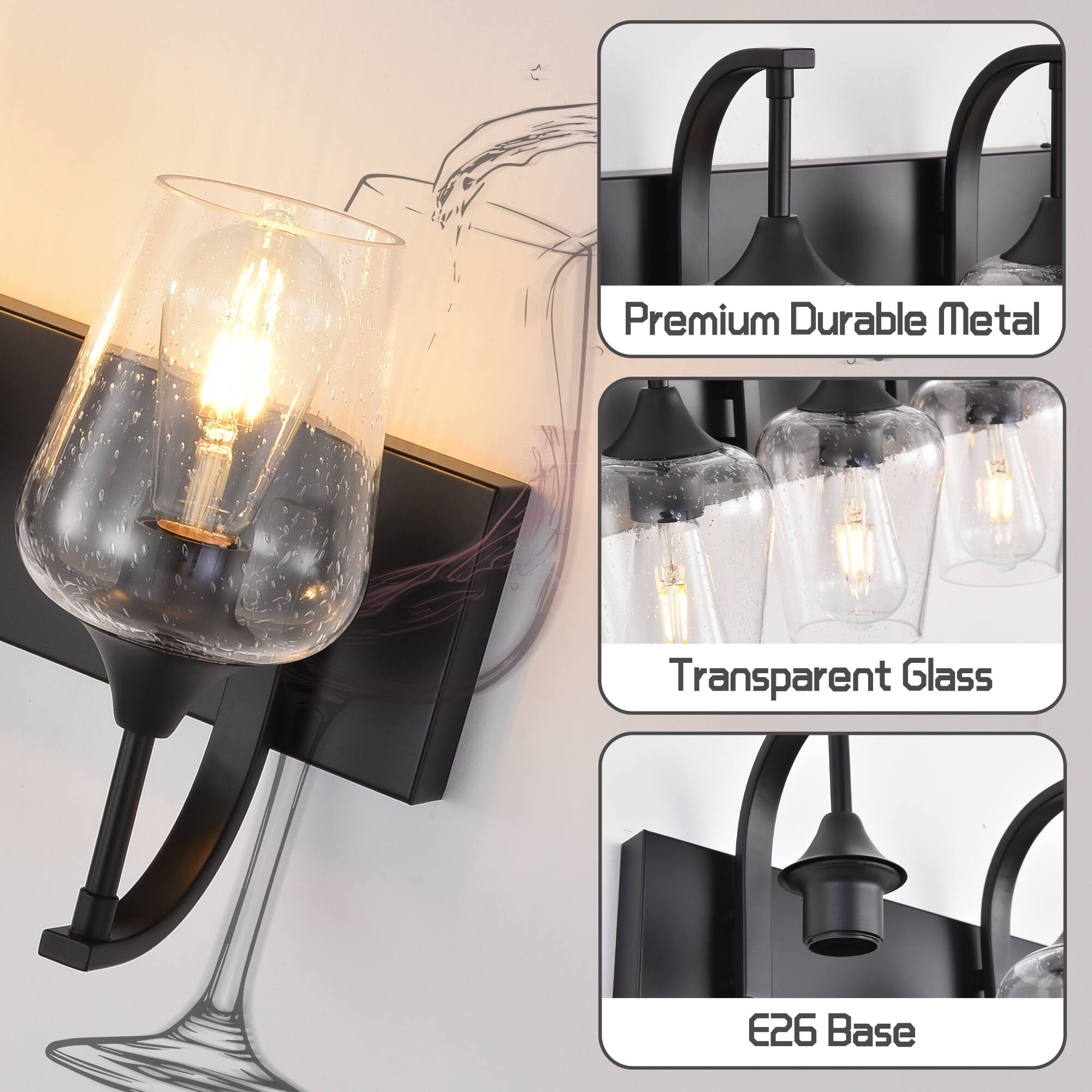 Premium Durable Metal  
Transparent Glass  
E26 Base