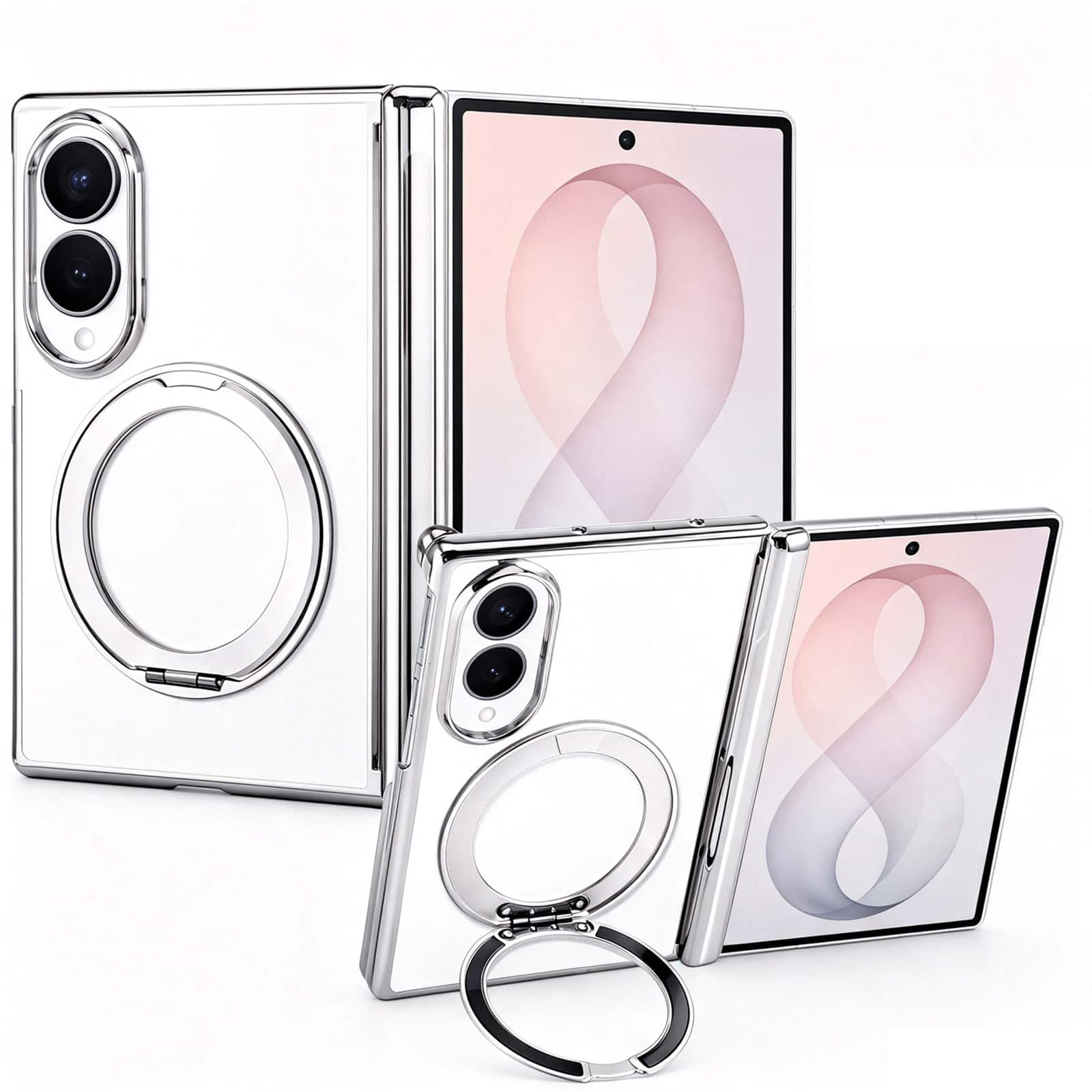 Dteck - Electroplated Frame Case for Samsung Galaxy Z Fold8 with Kickstand, Magnetic Clear Rigid Plastic Hinge Protection Cover - Silver price history on PriceWatchPro