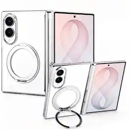 Dteck - Electroplated Frame Case for Samsung Galaxy Z Fold8 with Kickstand, Magnetic Clear Rigid Plastic Hinge Protection Cover - Silver