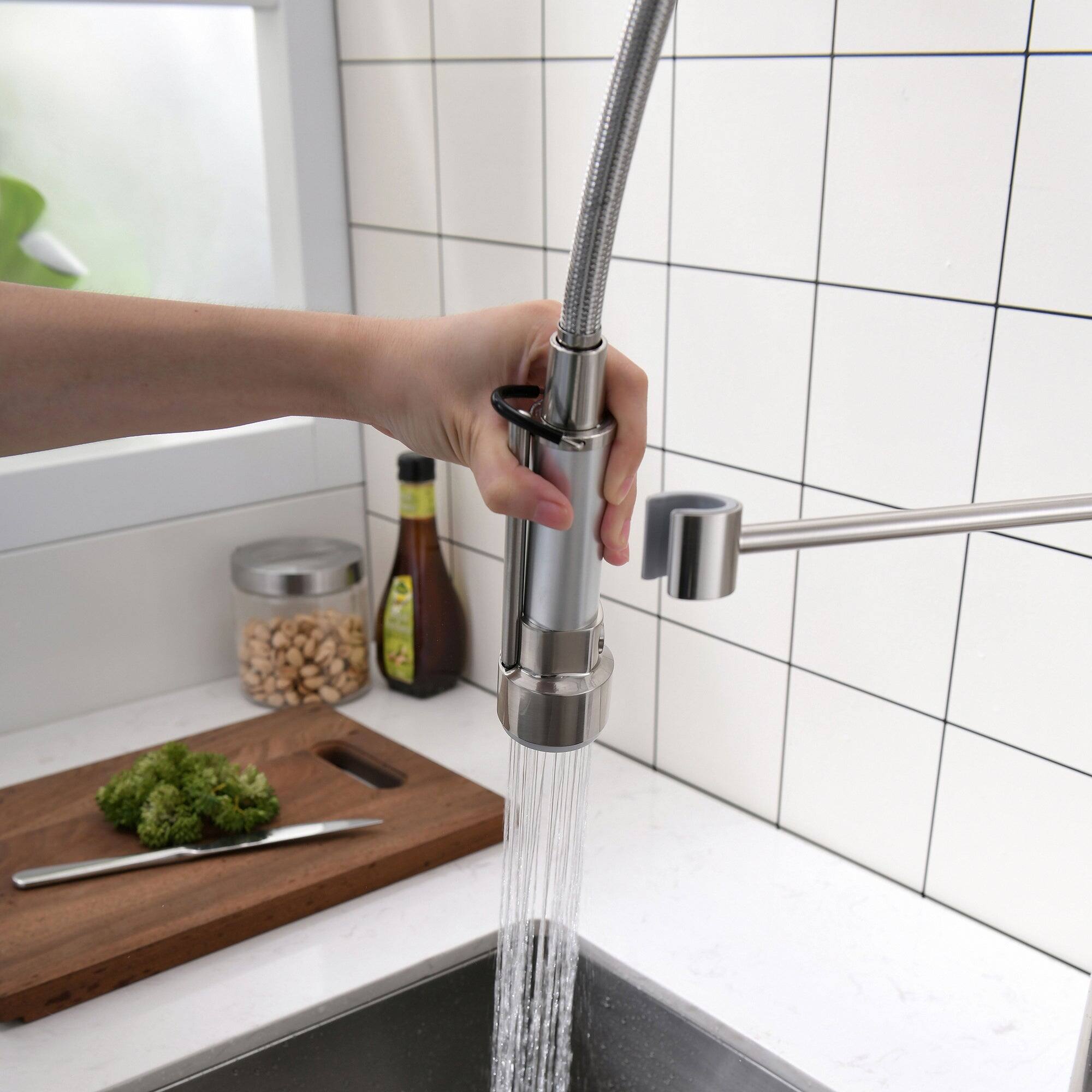 Alt View 4. Boyel Living - Brushed Nickel Single Handle Pull Down Sprayer Kitchen Faucet with Water Supply Lines - Brushed Nickel.