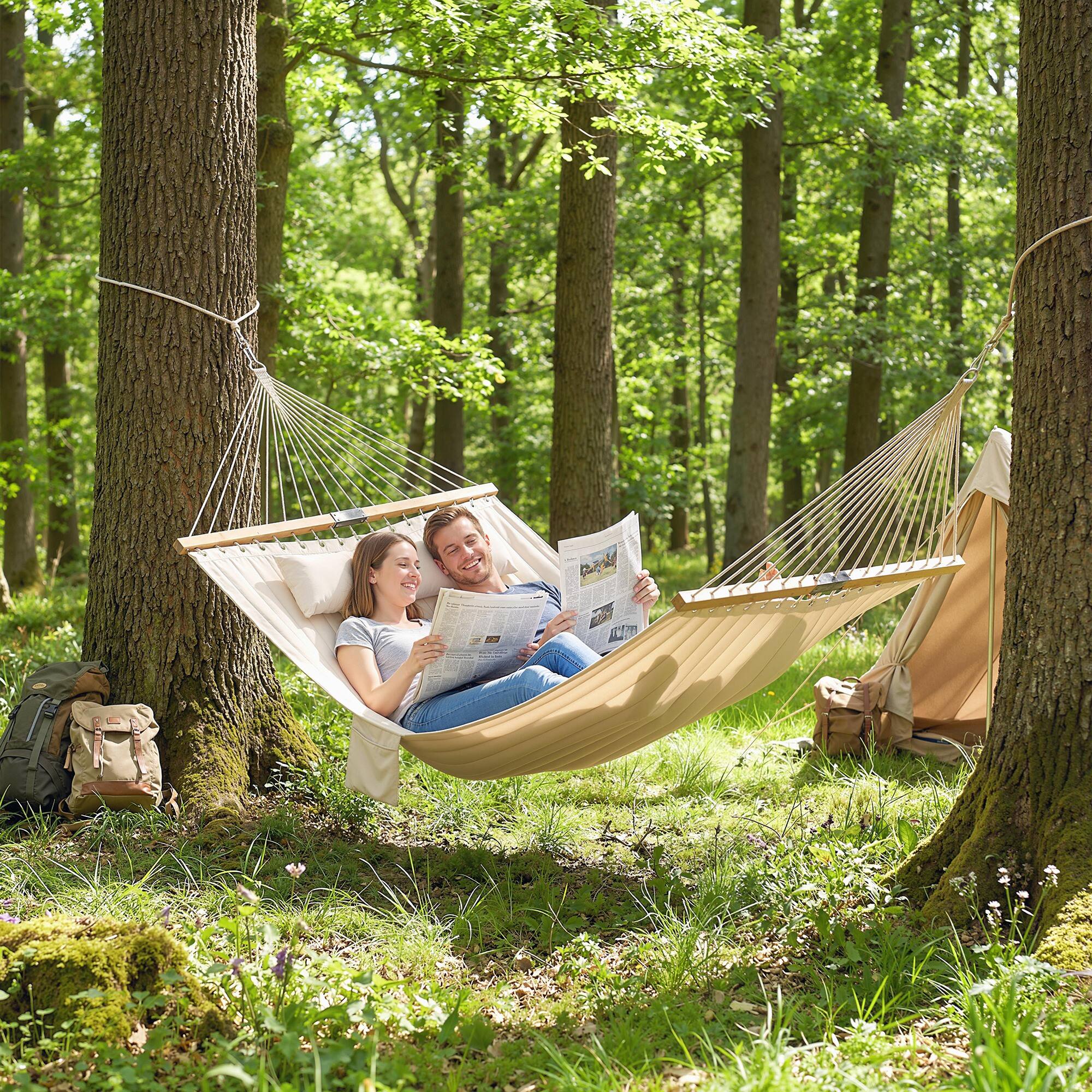 Alt View 1. Outsunny - Hammock 2-Person, with Pillow & Pad, 440 lbs Capacity - Cream White.