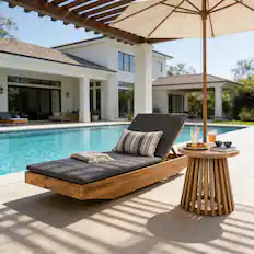 Front. Anysun - Acacia Wood Chaise Lounge with Teak Finish, Outdoor Recliner with 2-Fold Water-Repellent Cushion - Dark Gray.