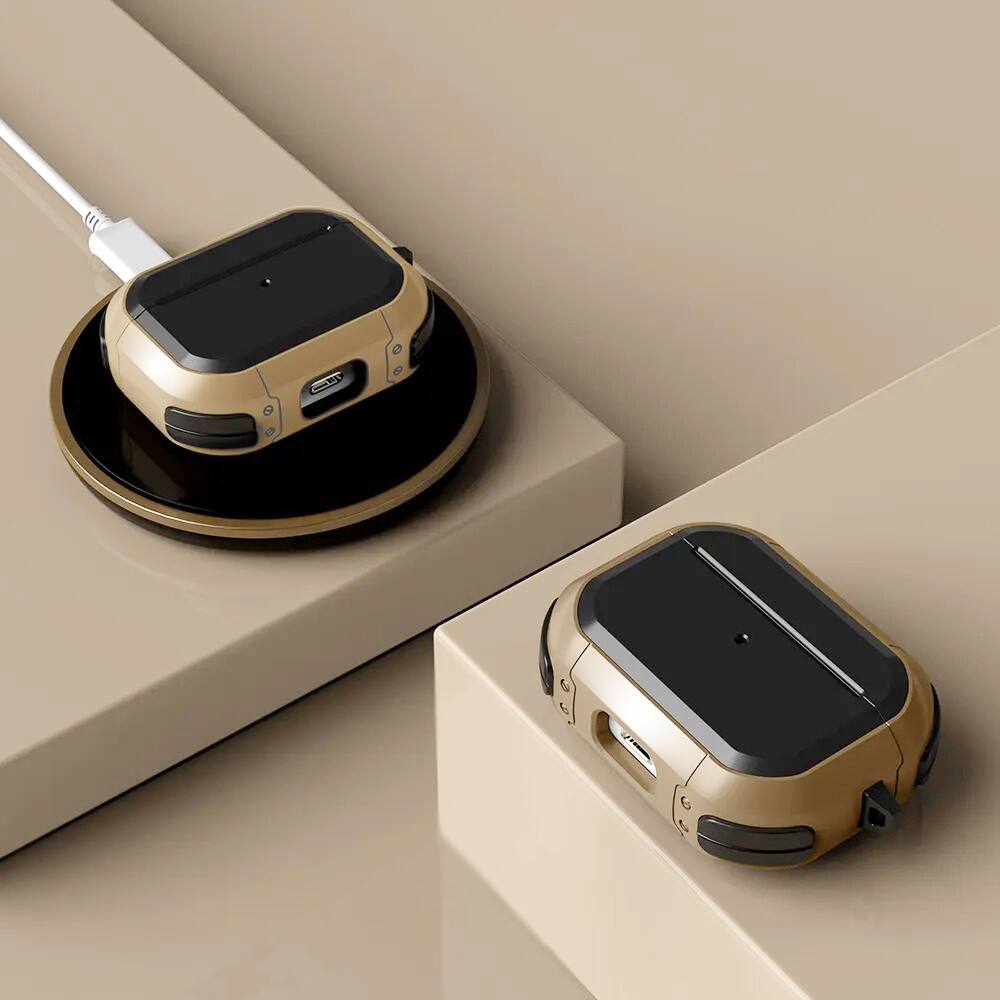 Back. Vena - For Apple Airpods Pro 2 Case Cover with Magsafe, Rugged Airpod Case 2nd Generation 2 Tone Heavy Duty Black/Gold - Multicolored.