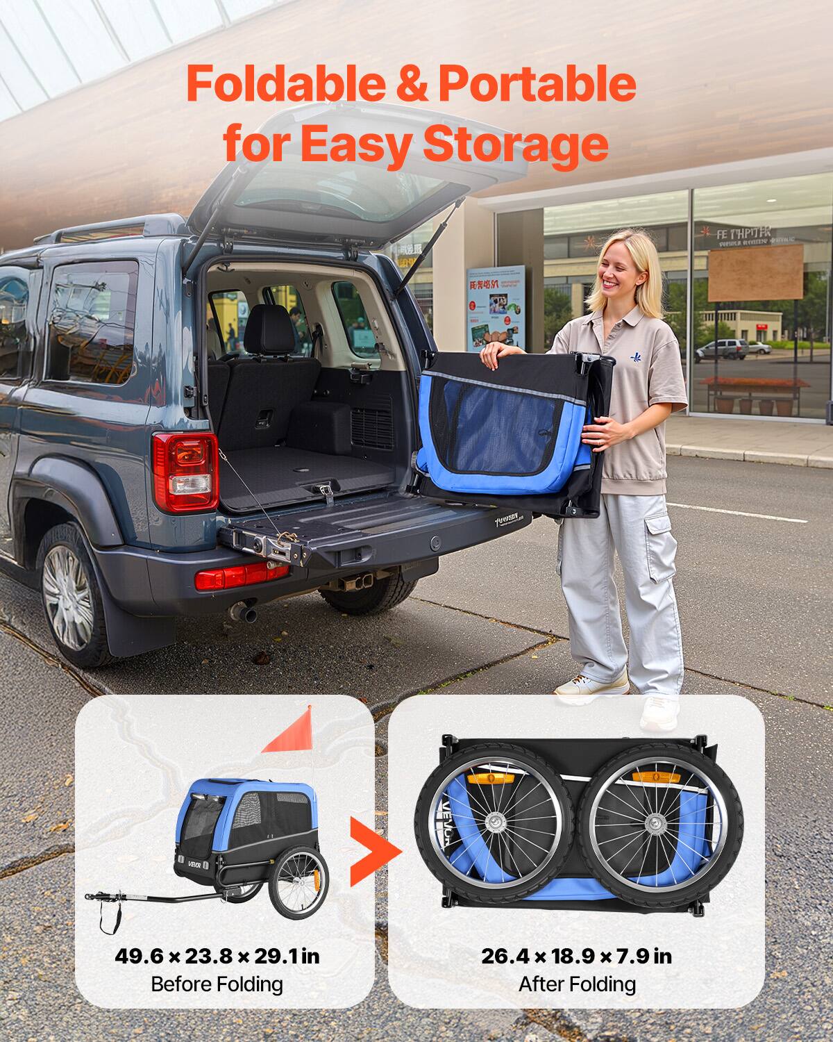 Foldable & Portable for Easy Storage

49.6 x 23.8 x 29.1 in Before Folding

26.4 x 18.9 x 7.9 in After Folding
