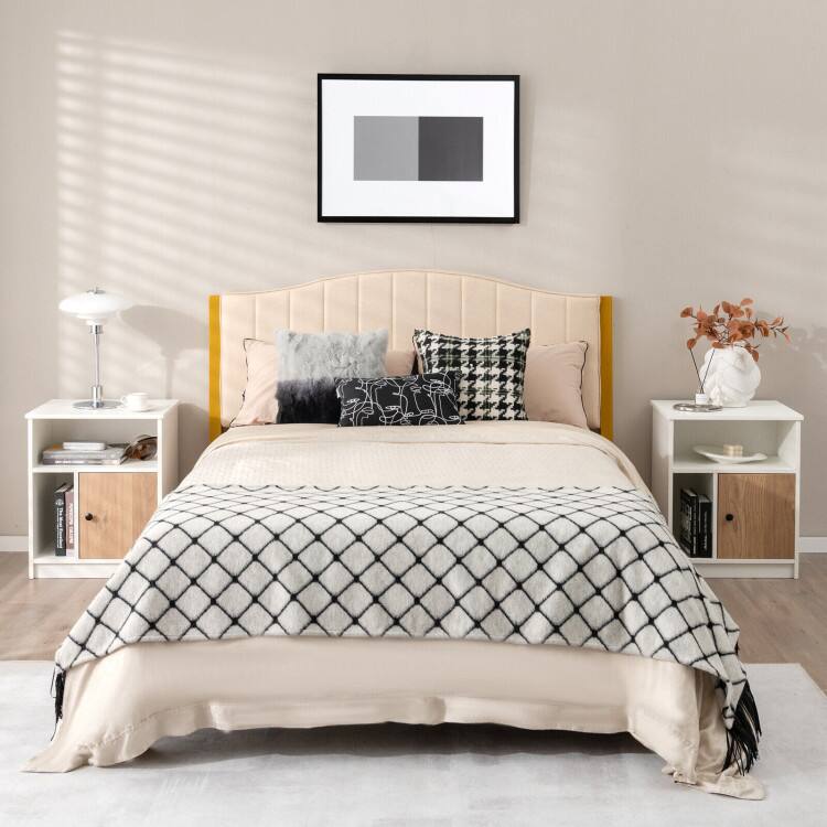 Left. SlickBlue - 2-Piece Tall Bedside Tables with Door and Open Shelves – Modern Wooden Nightstands for Bedroom Storage - White.