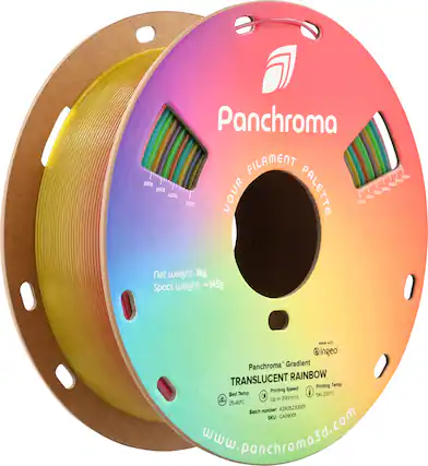 Panchroma Translucent Rainbow Filament 1kg 100m 550m 200g 50m 100m Net weight: 1kg Spool weight: ~145g Mace with ingeo Panchroma Gradient Printing Temp: 190-230C Up to 200mms 25-60C Batch SKU: CAD9001 www.panchromo5d.com