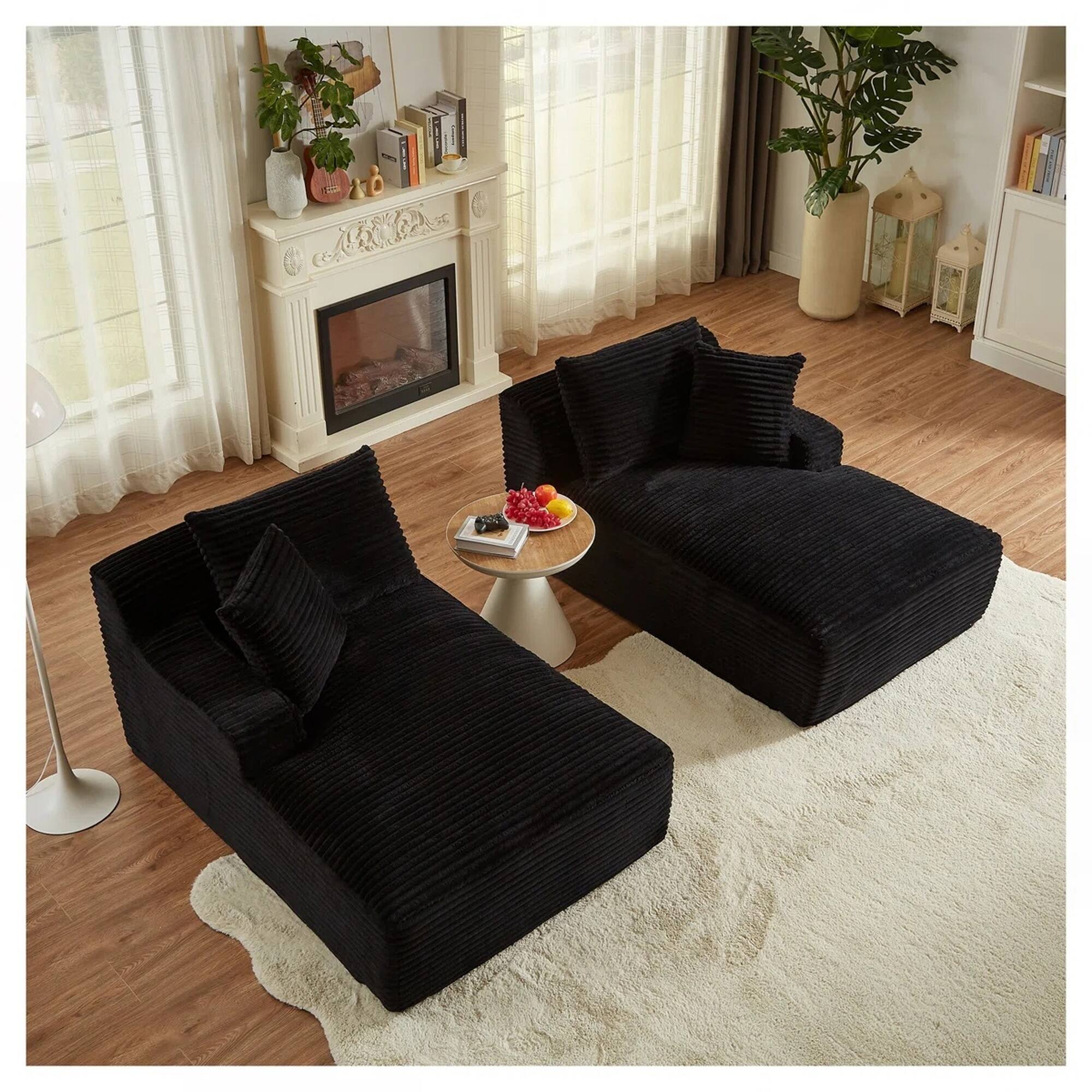 Alt View 4. Yardgrace - Oversized Corduroy Upholstered Chaise Lounge – No Assembly Required, Plush Boneless Sofa for Living Room - Black.