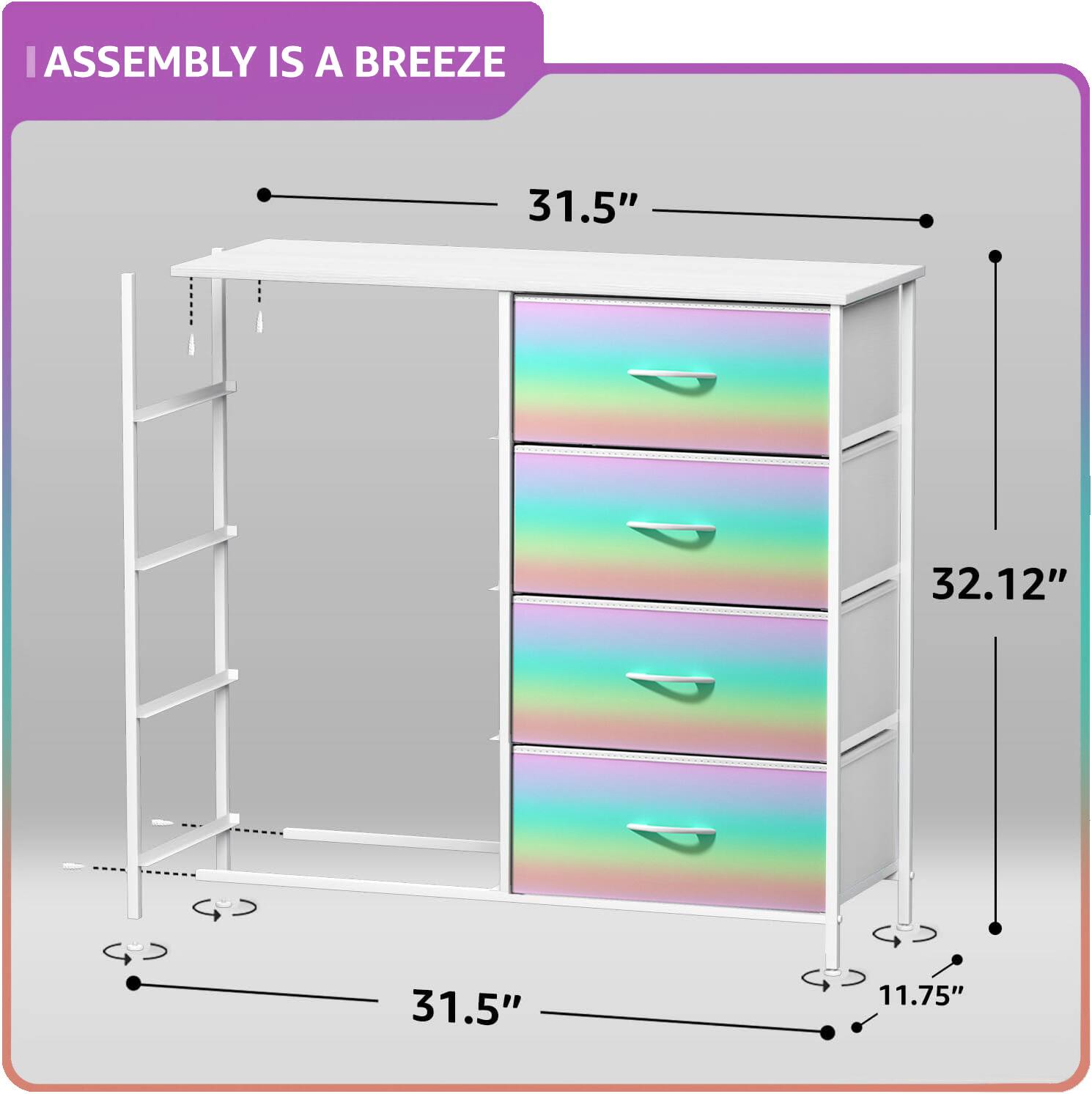 ASSEMBLY IS A BREEZE

31.5"  
32.12"  
31.5"  
11.75"