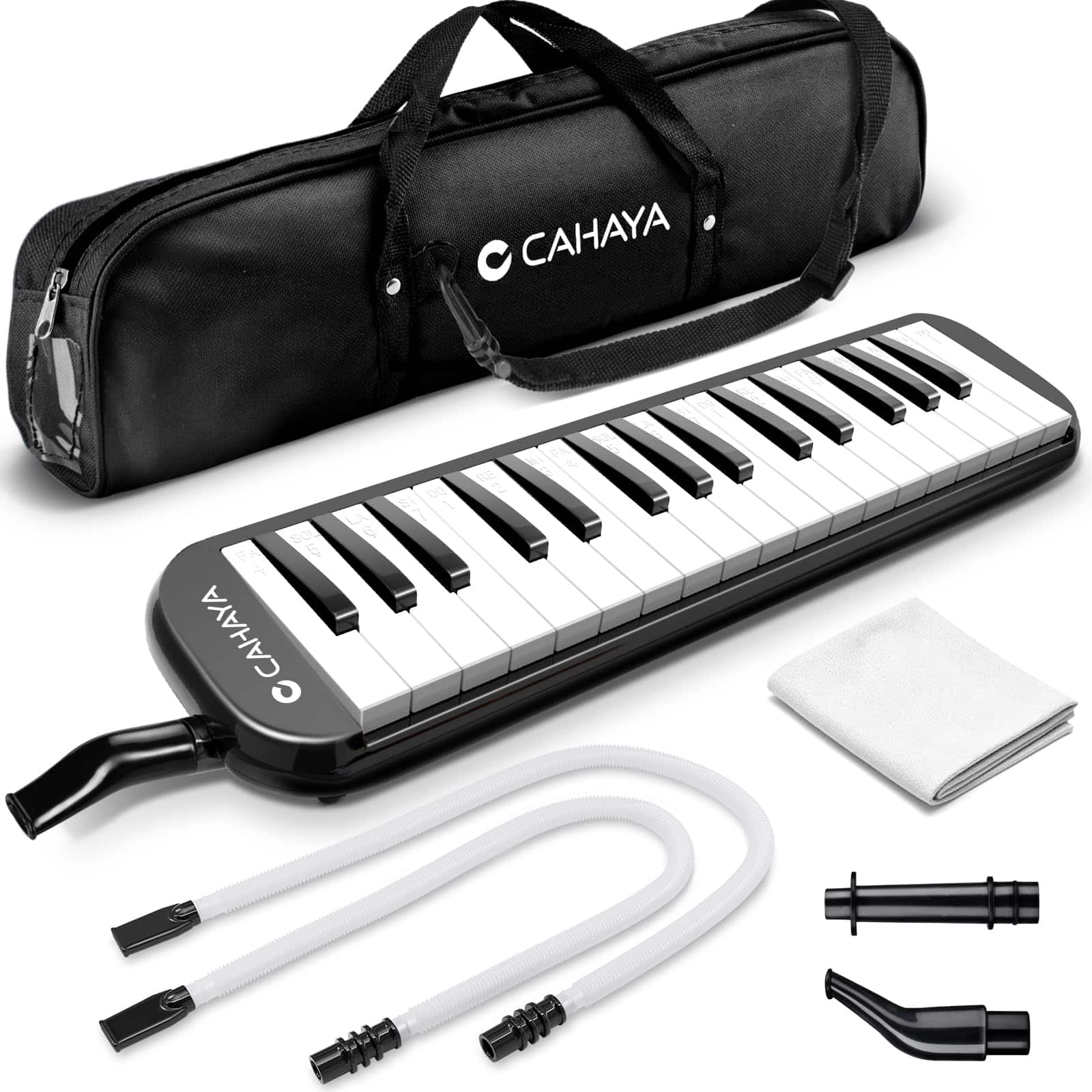 CAHAYA - Melodica 32 Keys Double Tubes Mouthpiece Air Piano Keyboard Musical Instrument with Carrying Bag Black, CY0050-1