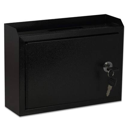 Front. AdirOffice - Safe Steel Wall-Mount Drop Box with Key Lock - Black.