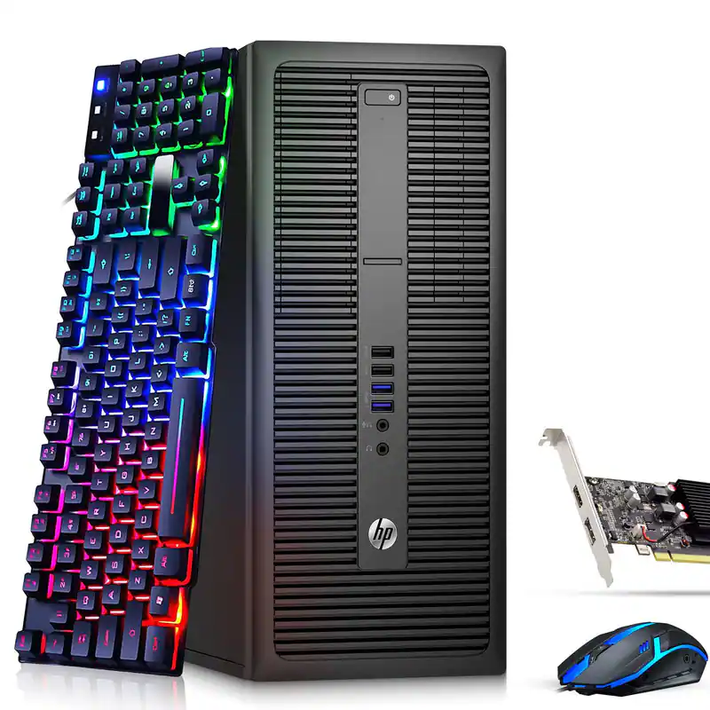 Front. HP - G2 Tower Gaming Desktop PC | Intel i5-6th 3.2GHz | 8GB DDR4 RAM | 128GB + 1TB HDD | NVIDIA GT 1030 | Wi-Fi | Win11 - Black.