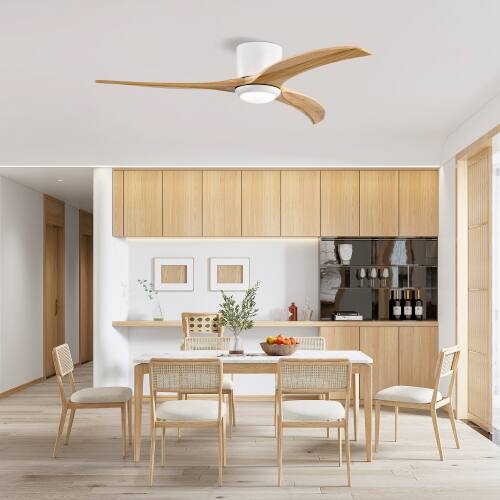 Alt View 4. LUCKY ONE - 52" Ceiling Fan with Light Remote 6-Speed Wood Blades Indoor Use - Matte White,Natural Wood.
