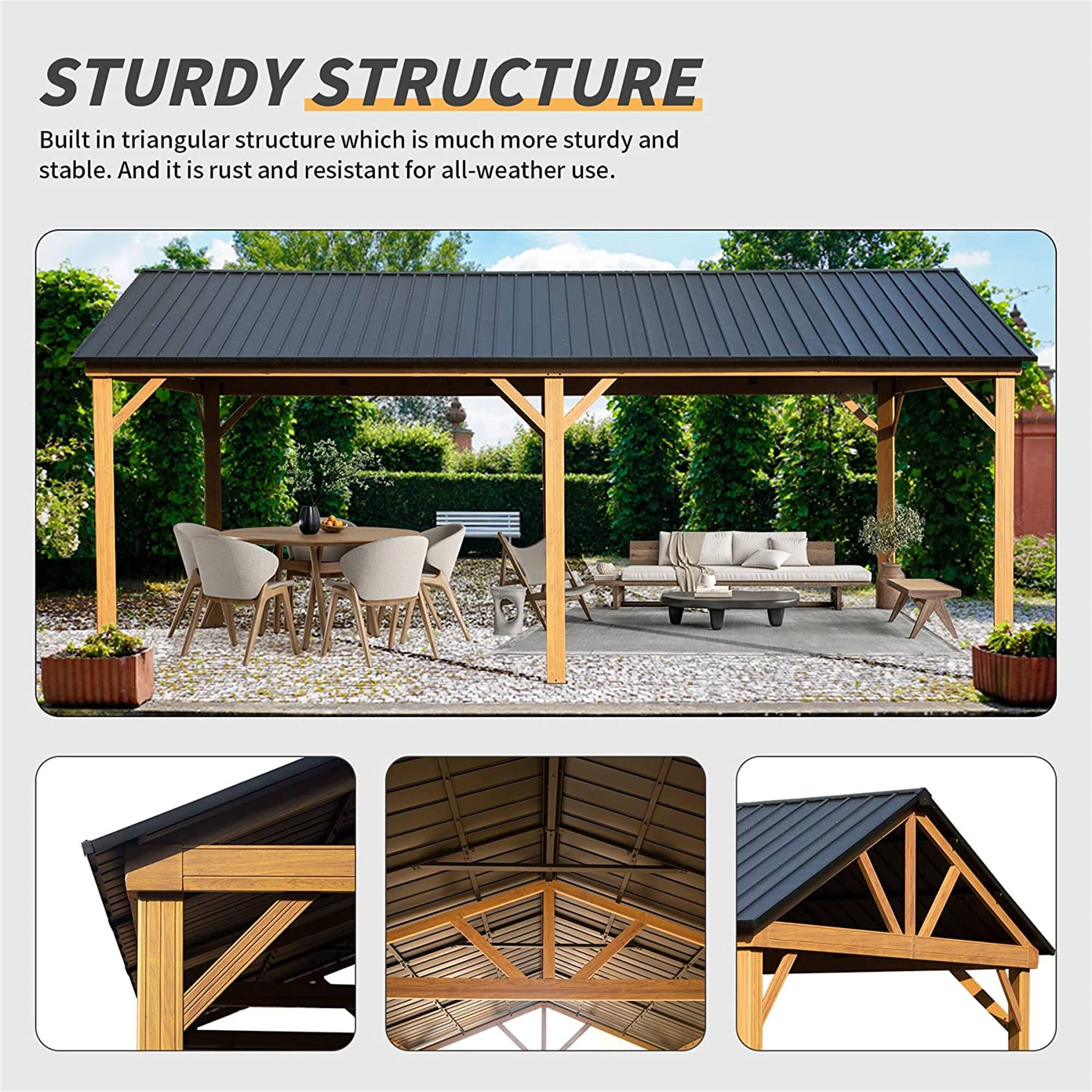 STURDY STRUCTURE

Built in triangular structure which is much more sturdy and stable. And it is rust and resistant for all-weather use.